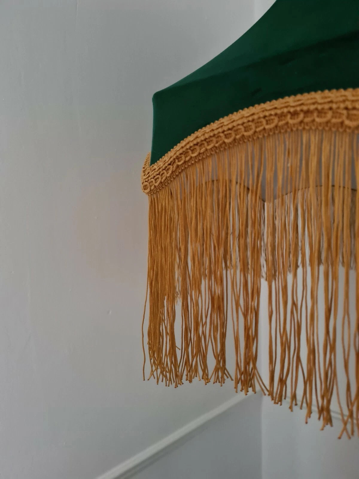 Large handmade green velvet lampshade crown shape for a standard lamp or ceiling