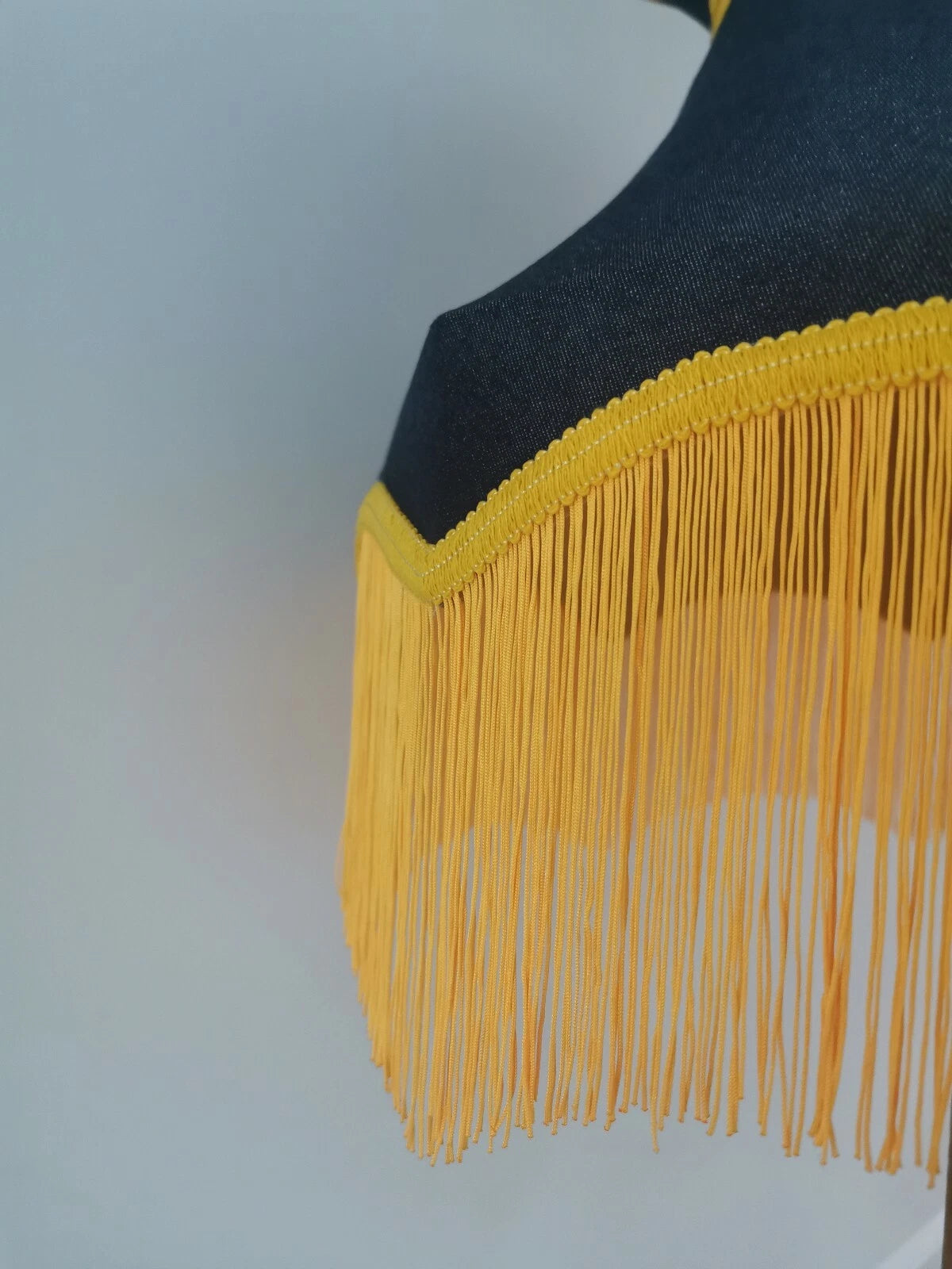 Large denium and mustard yellow lampshade crown shape a standard lamp or ceiling