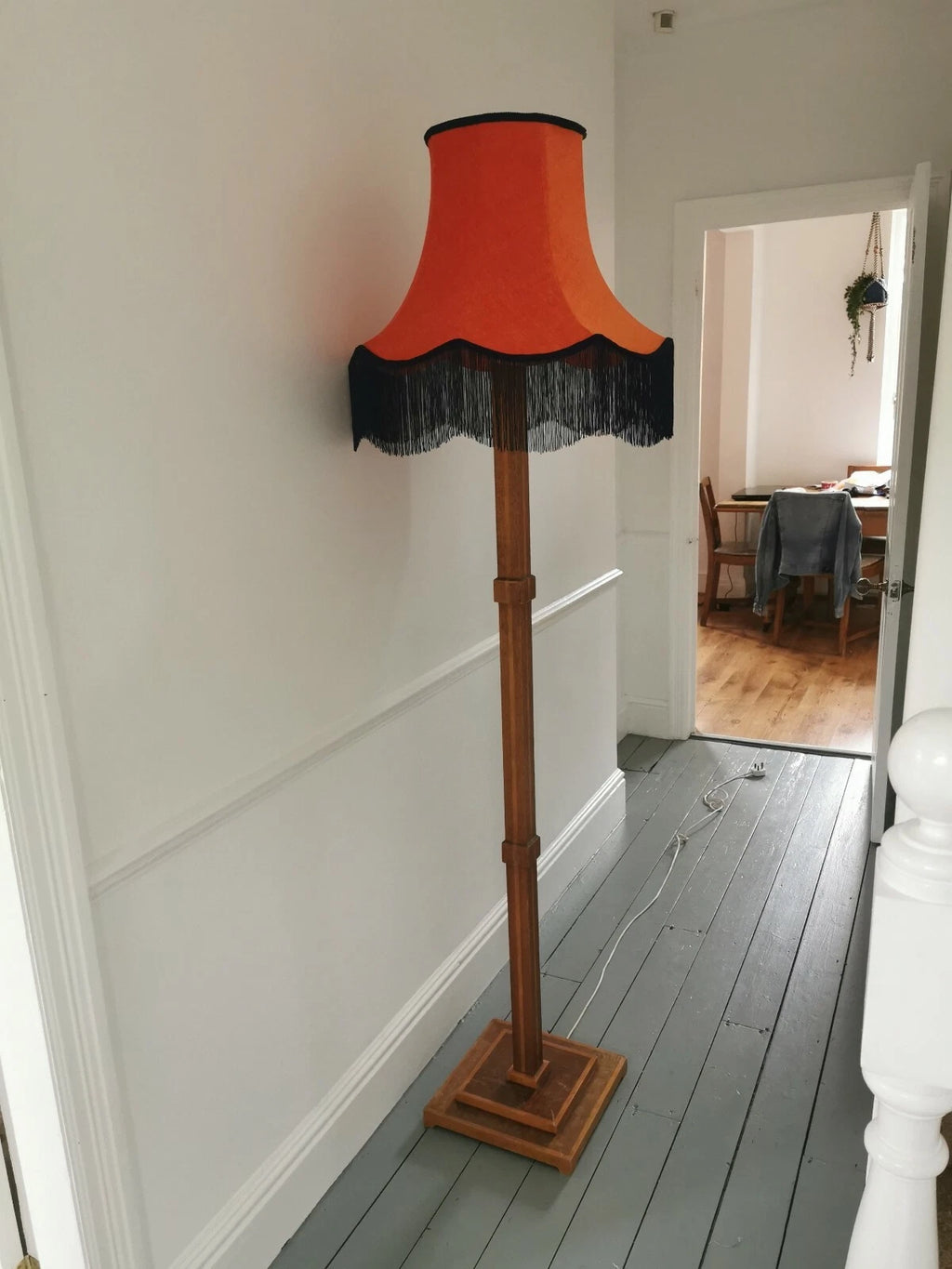 Bright orange Lisa lampshade orange and navy standard lamp or ceiling pendant