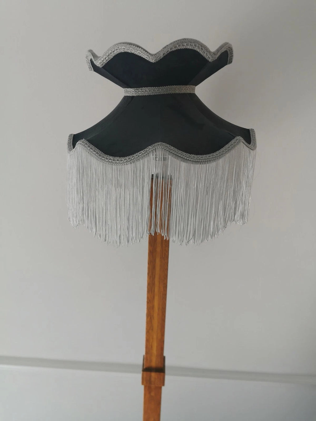 Crown shaped lampshade for table lamp or ceiling pendant dark grey velvet