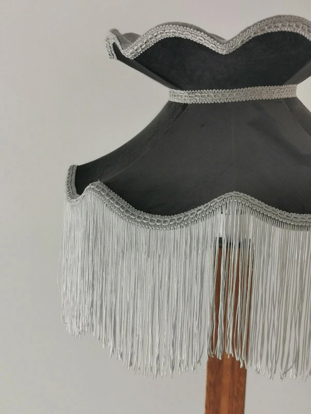 Crown shaped lampshade for table lamp or ceiling pendant dark grey velvet