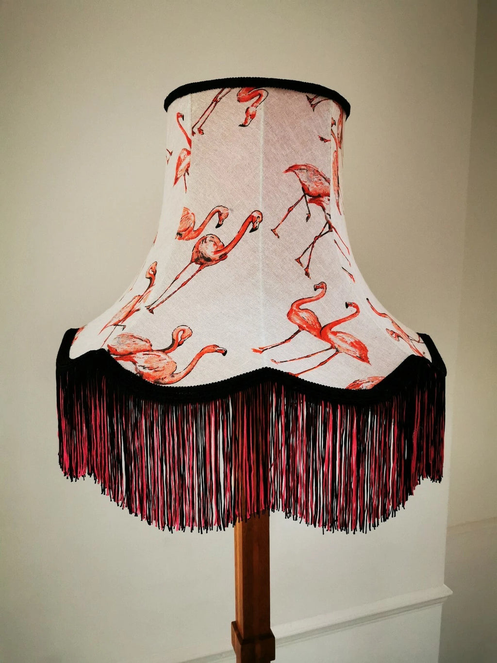 Handmade Lisa lampshade in flamingo fabric for standard lamp or ceiling pendant