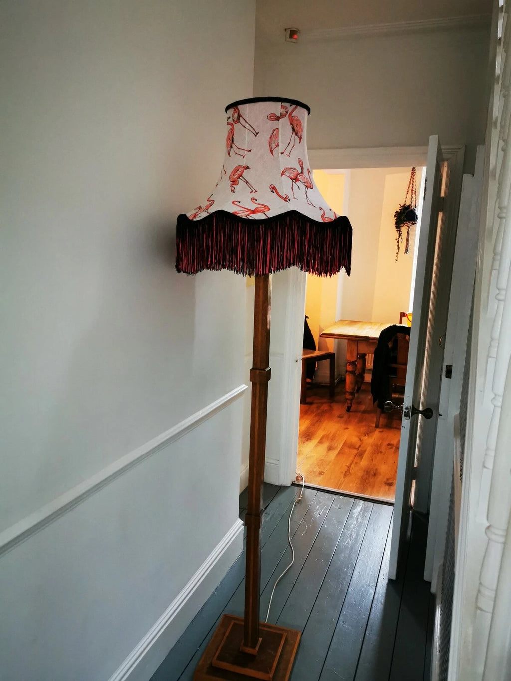 Handmade Lisa lampshade in flamingo fabric for standard lamp or ceiling pendant