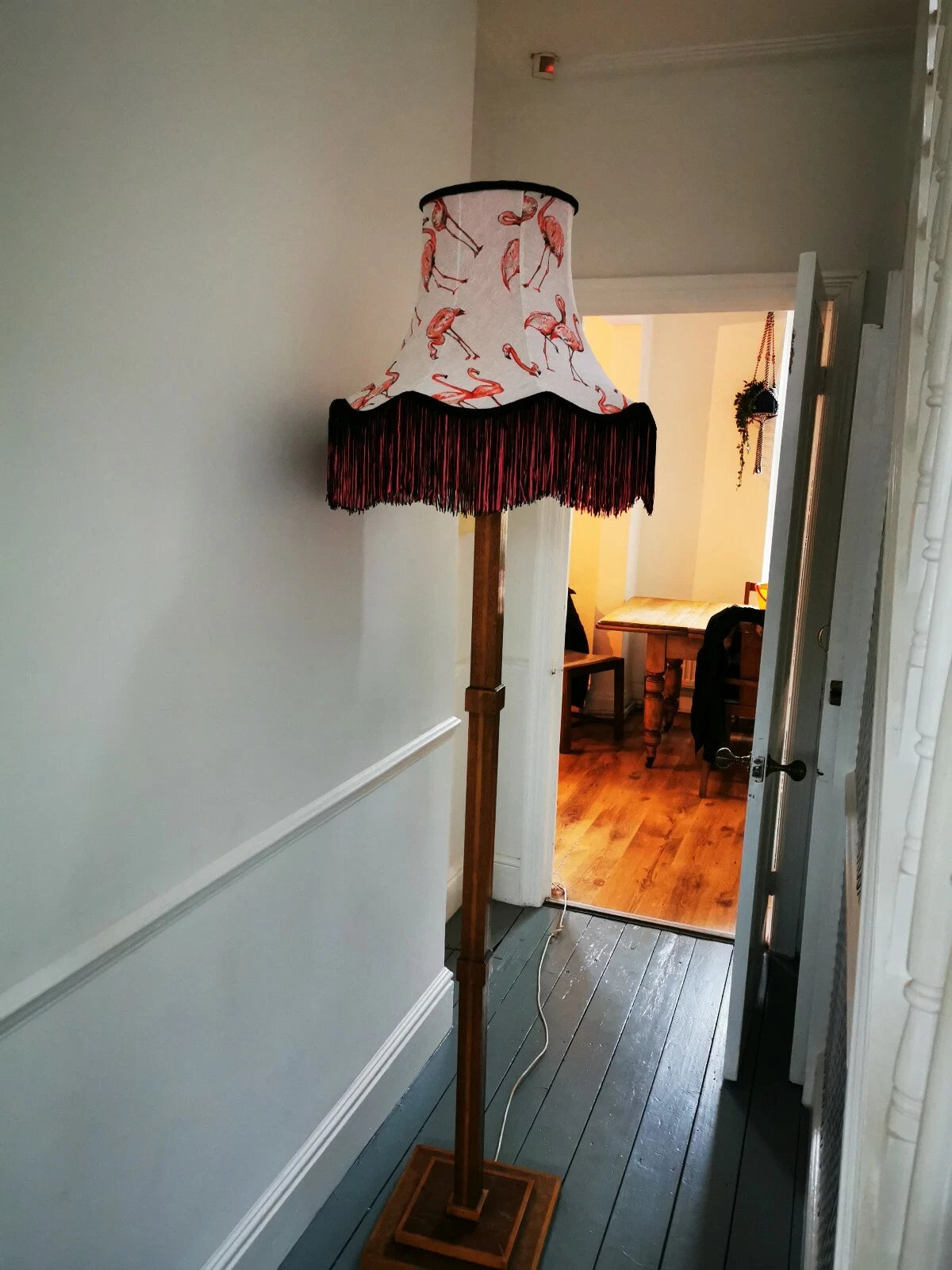 Handmade Lisa lampshade in flamingo fabric for standard lamp or ceiling pendant