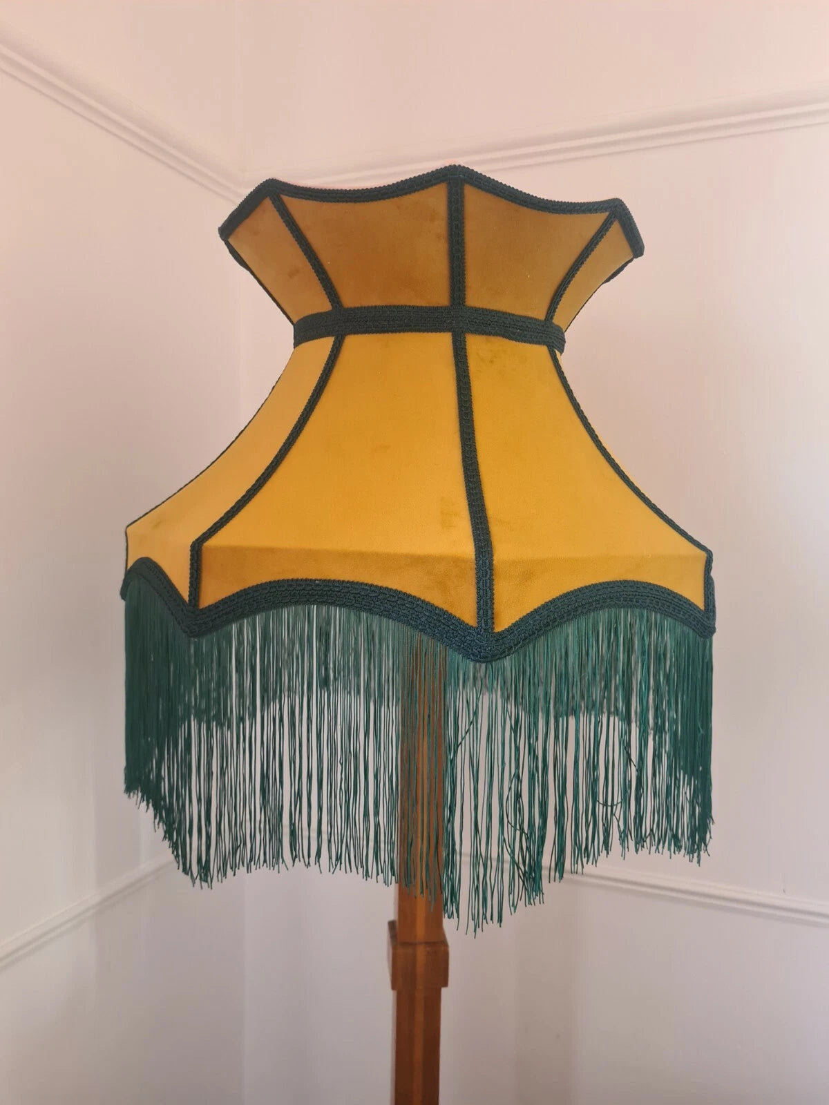 Handmade Lisa Lampshades mustard yellow velvet standard lamp ceiling pendant