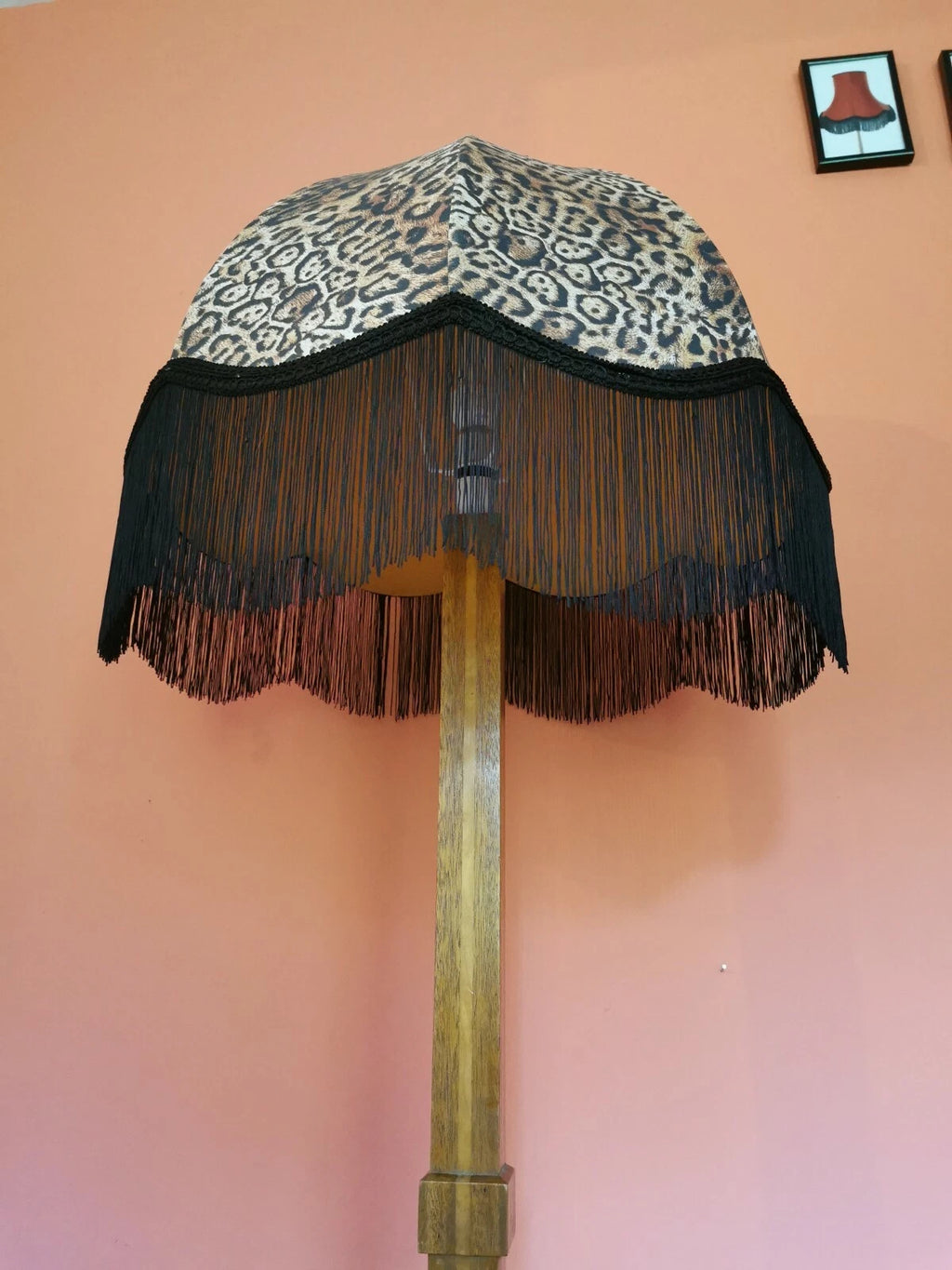 Large Lisa lampshade in leopard print animal fabric for a standard lamp ceiling