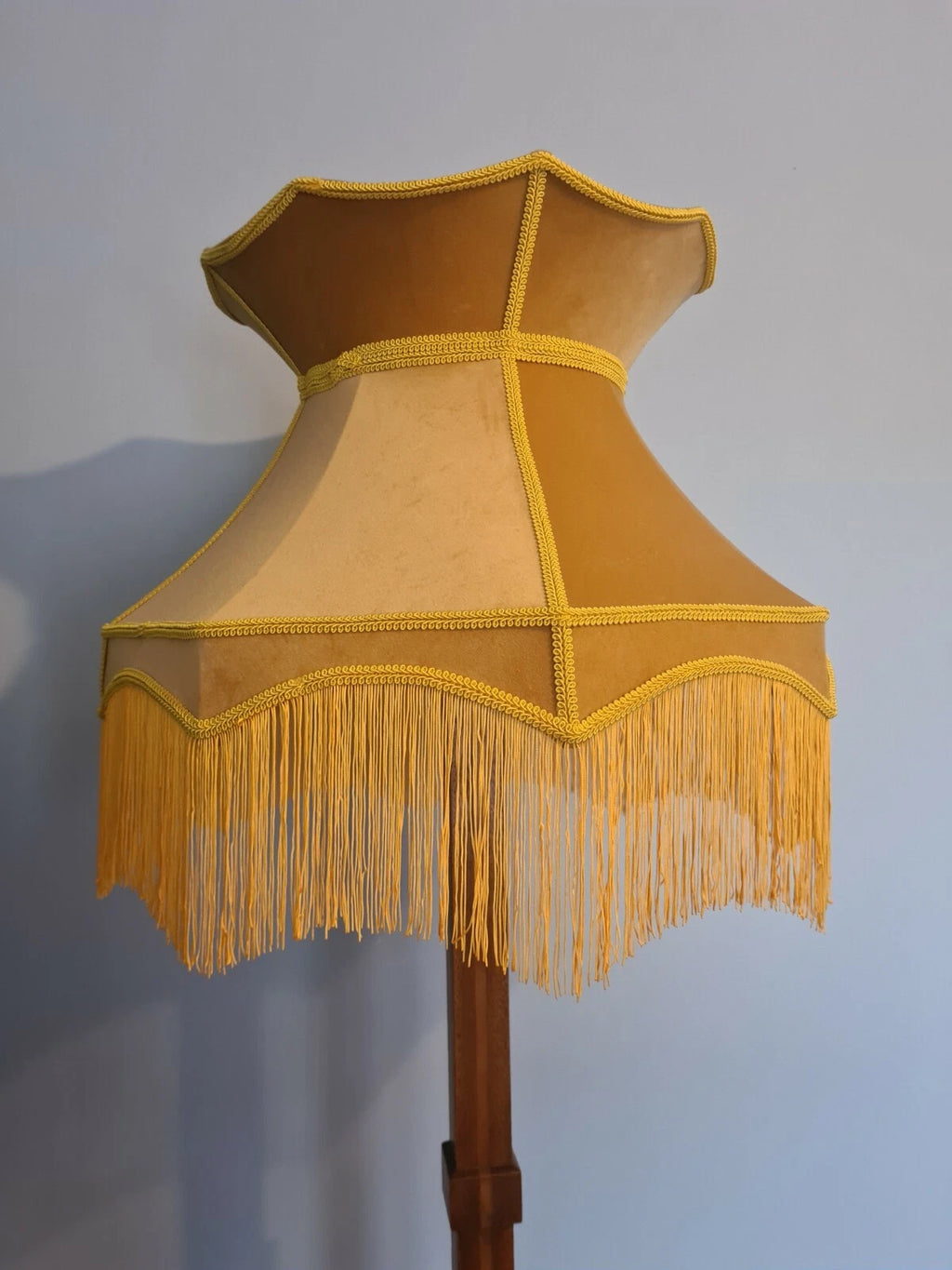Yellow velvet mustard handmade lampshade crown traditional standard lamp ceiling