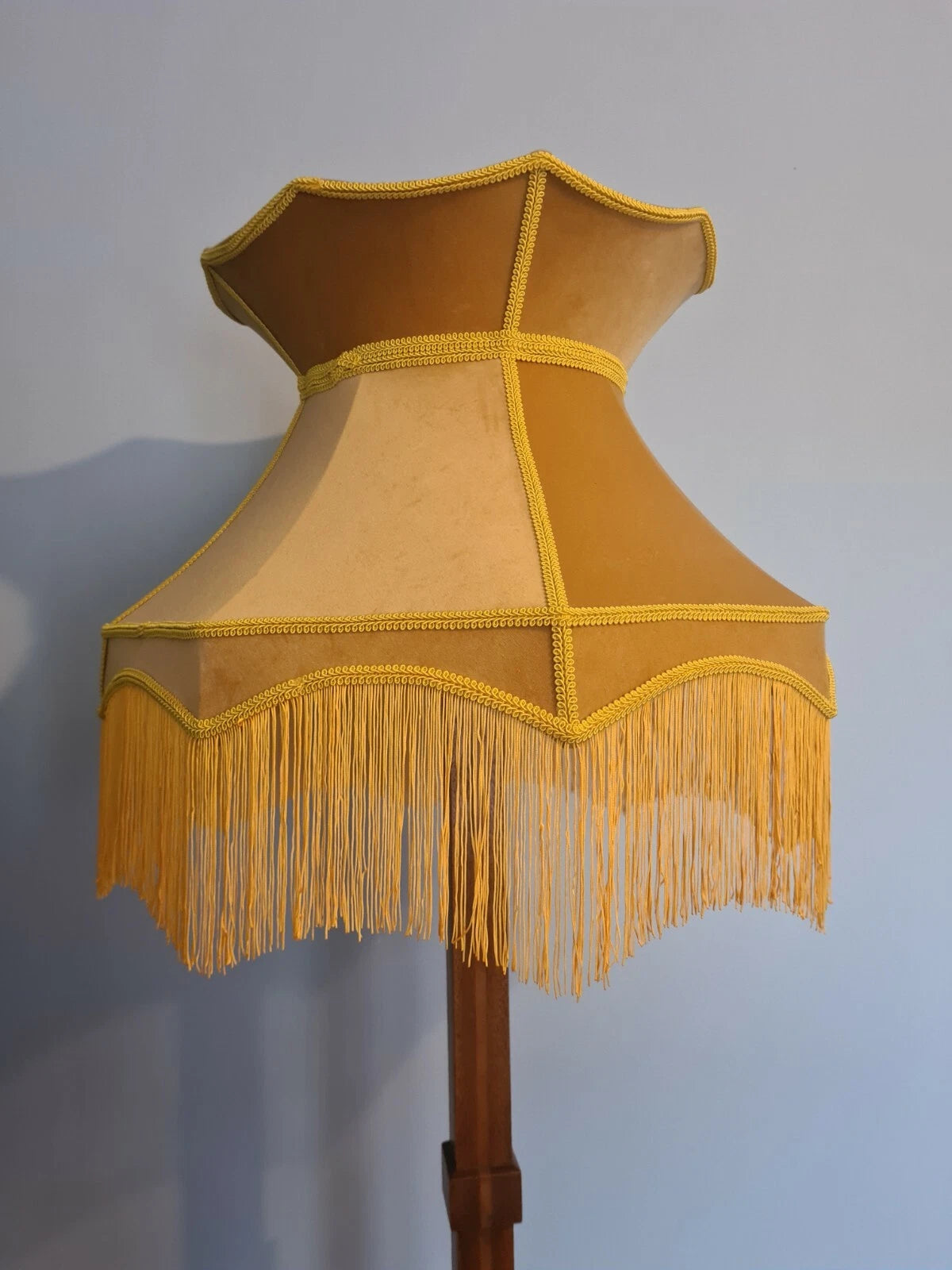 Yellow velvet mustard handmade lampshade crown traditional standard lamp ceiling