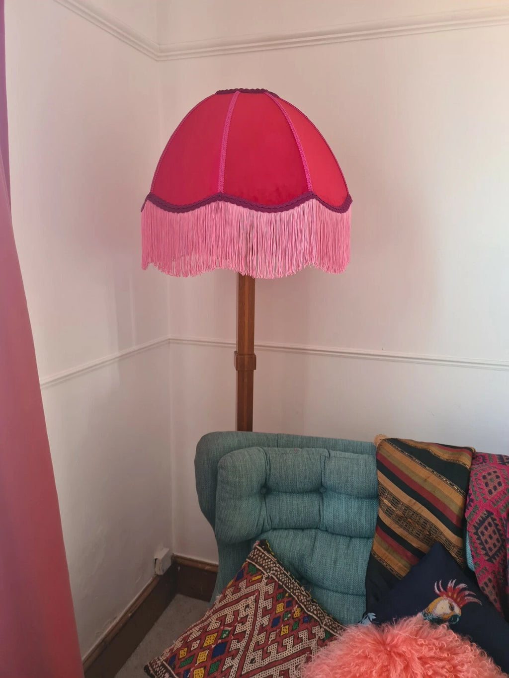Large handmade dome lampshade red and pink standard lamp ceiling pendant