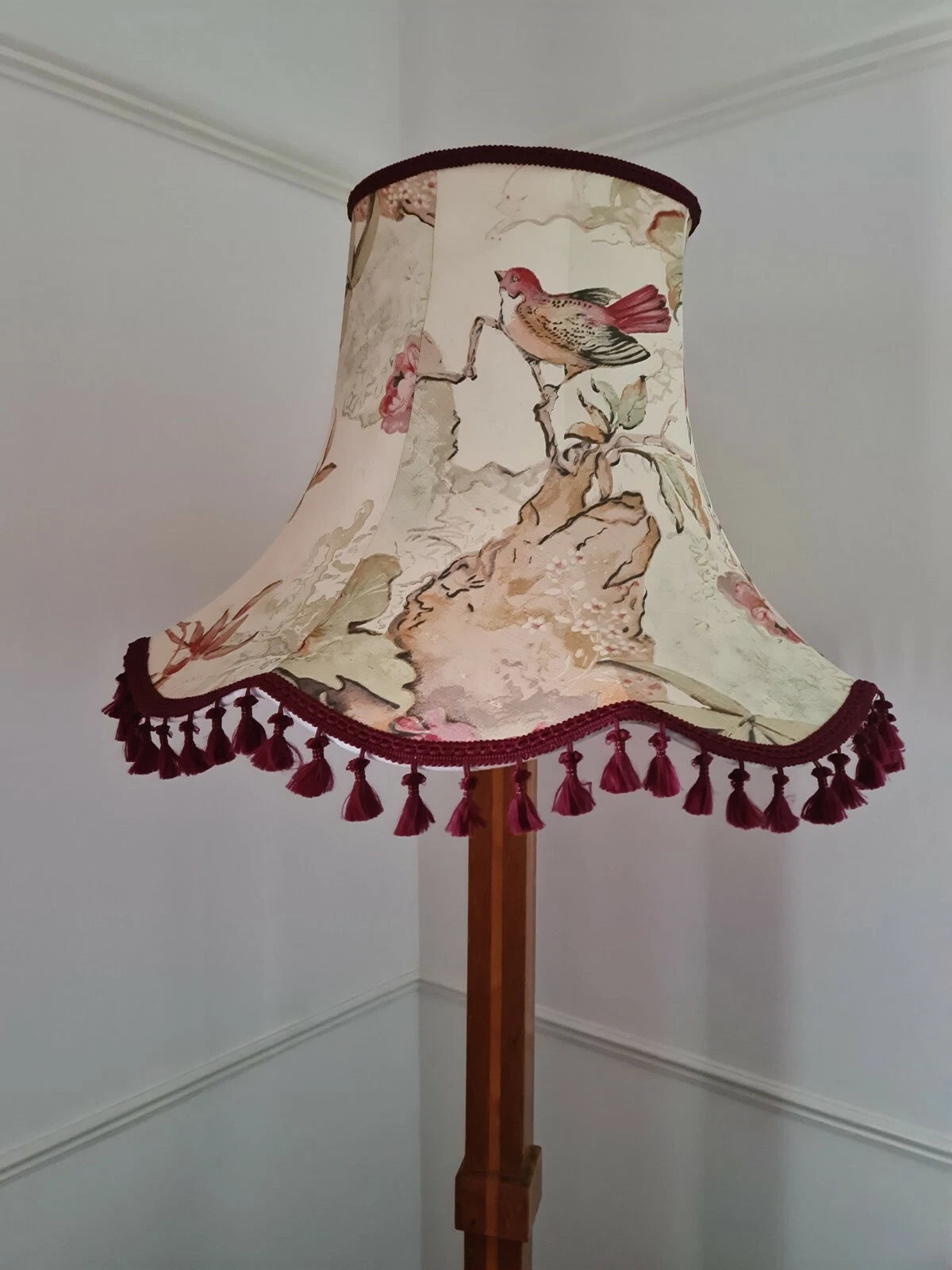 Gold cream handmade silk bird Lisa lampshade standard lamp or ceiling pendant