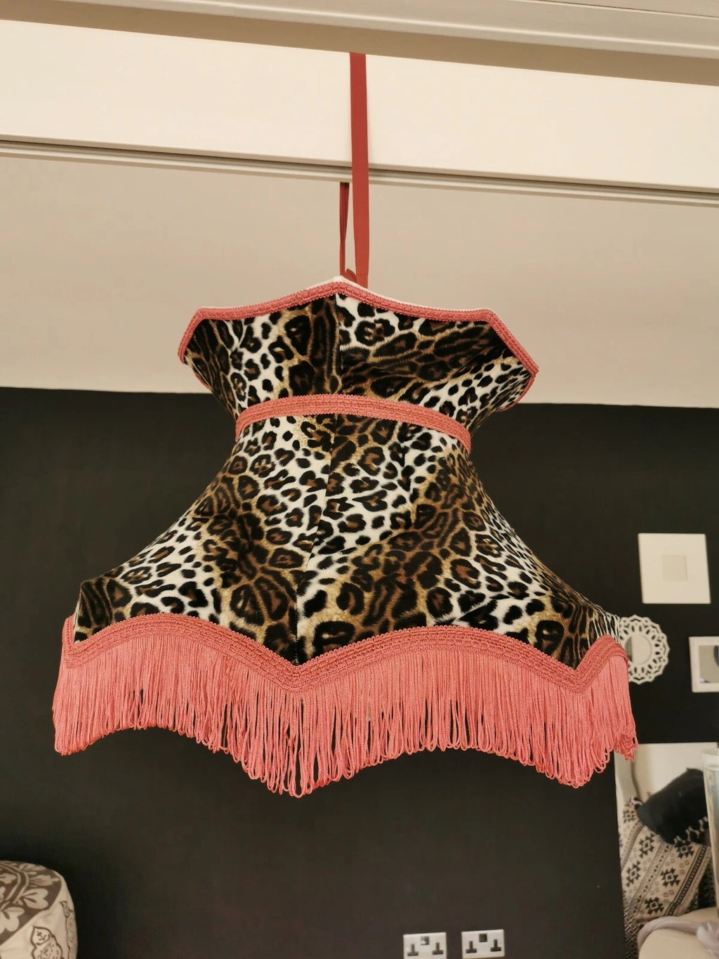 Large handmade leopard print Lisa lampshade crown shape standard lamp or ceiling