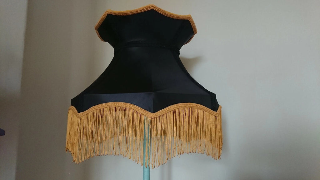Large black Taffeta lampshade crown shape lined for a standard lamp or ceiling