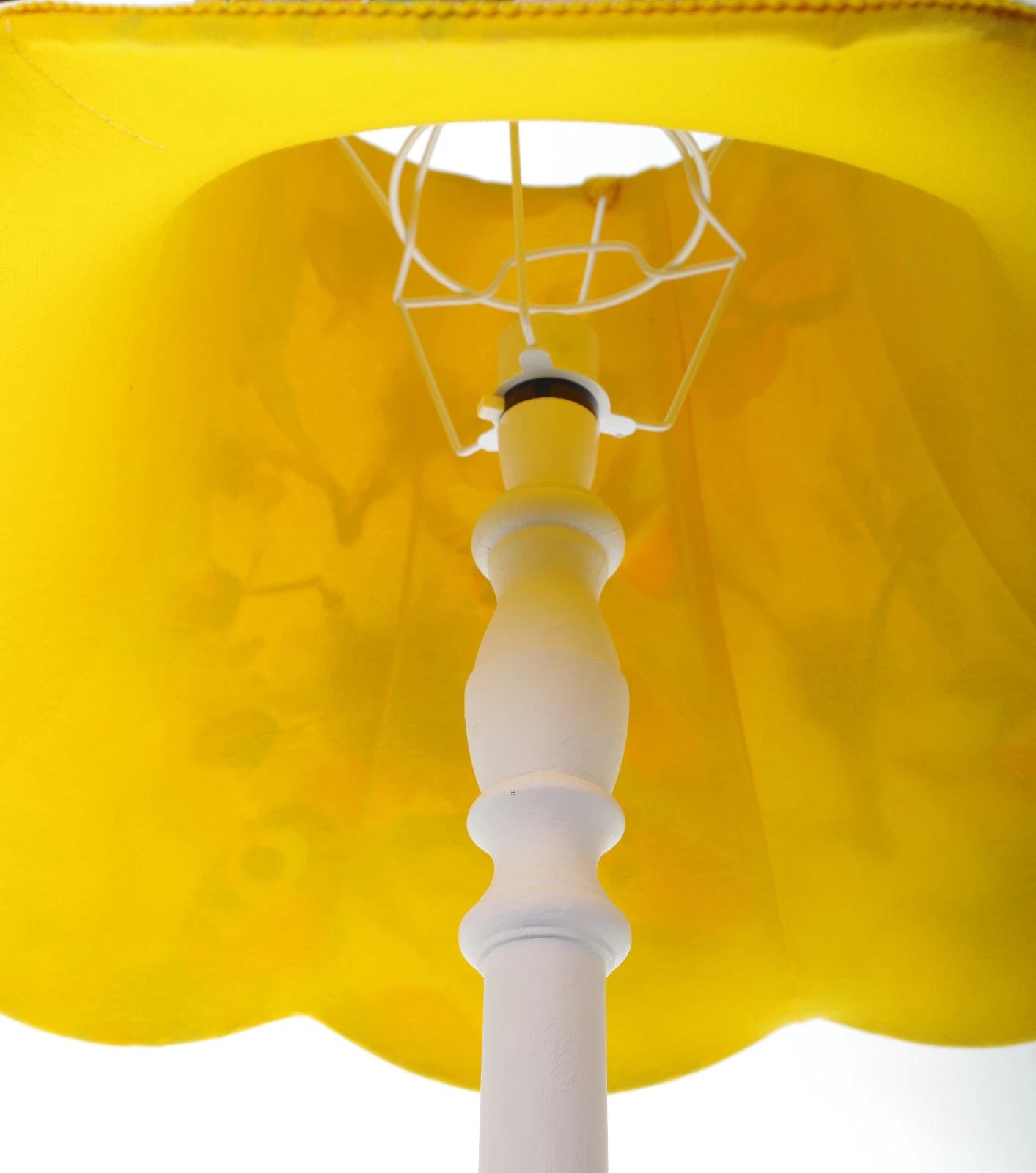 Yellow lampshade in pink, red butterfly design for a standard lamp or ceiling