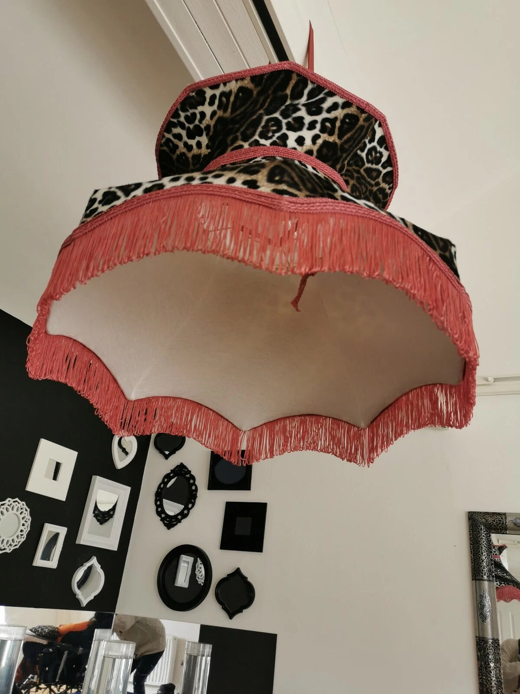 Large handmade leopard print Lisa lampshade crown shape standard lamp or ceiling
