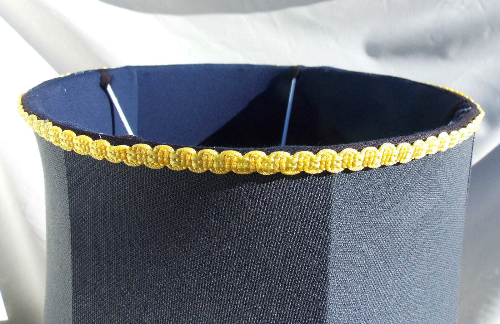 Handmade lampshade in grey cotton yellow trim for standard lamp or ceiling lamp
