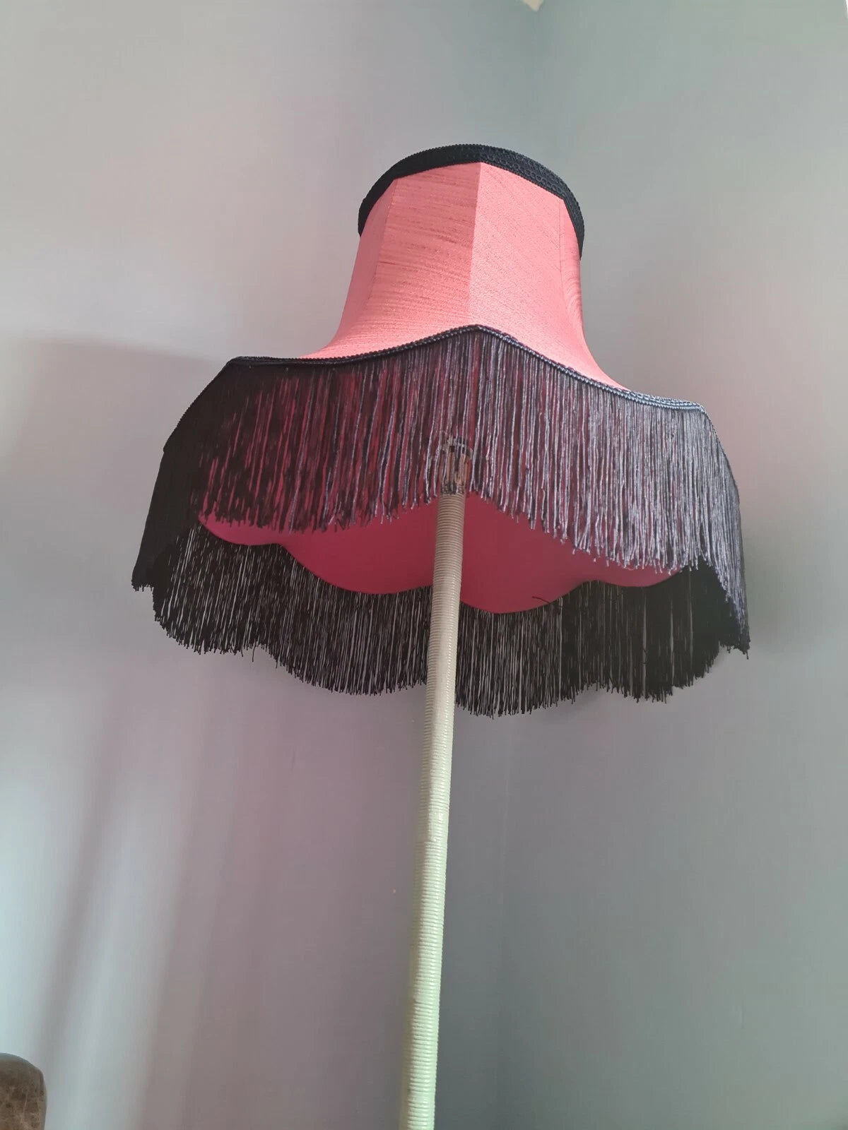 Handmade lampshade pink silk fabric navy fringe standard lamp ceiling pendant