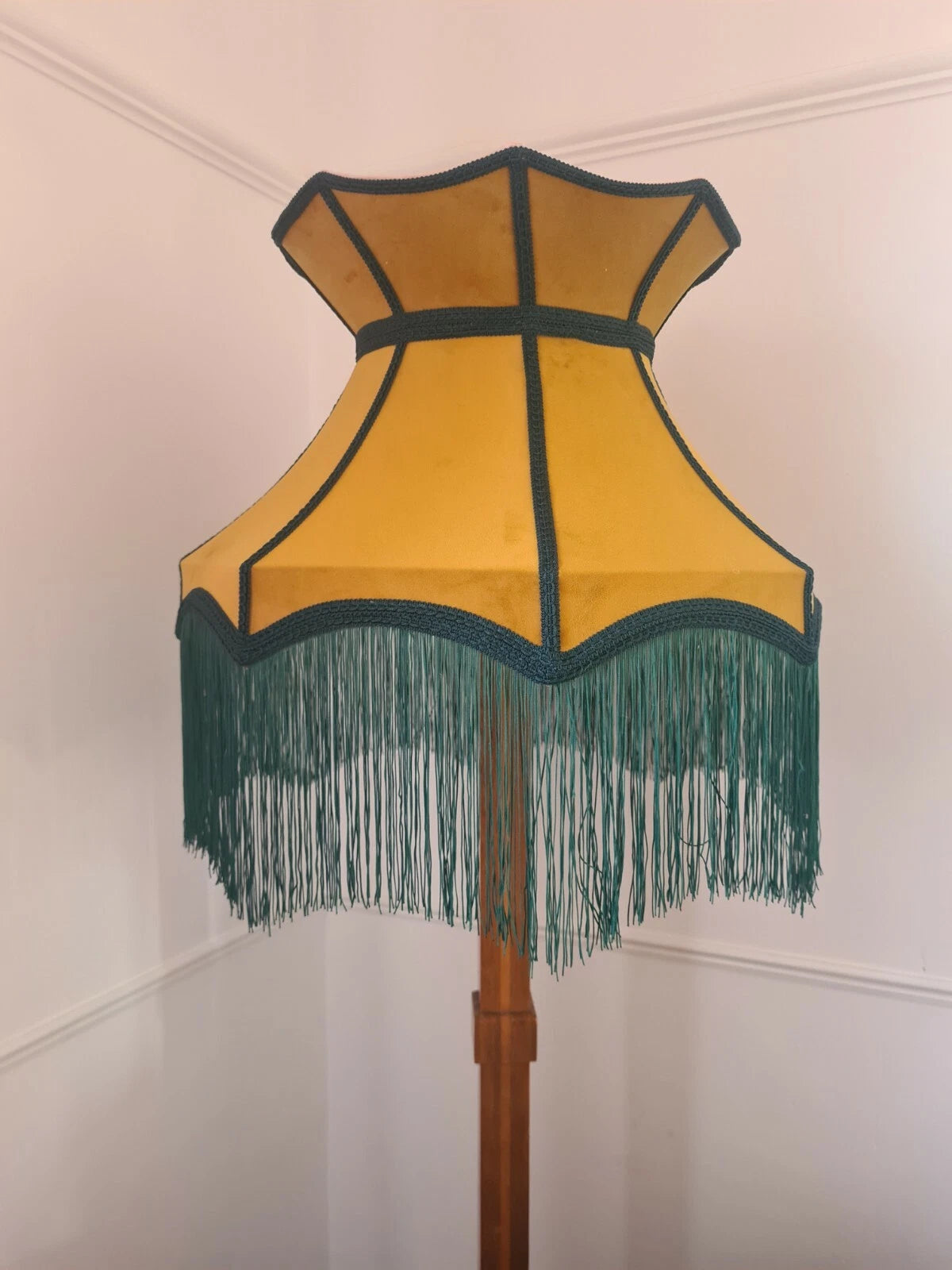 Handmade Lisa Lampshades mustard yellow velvet standard lamp ceiling pendant