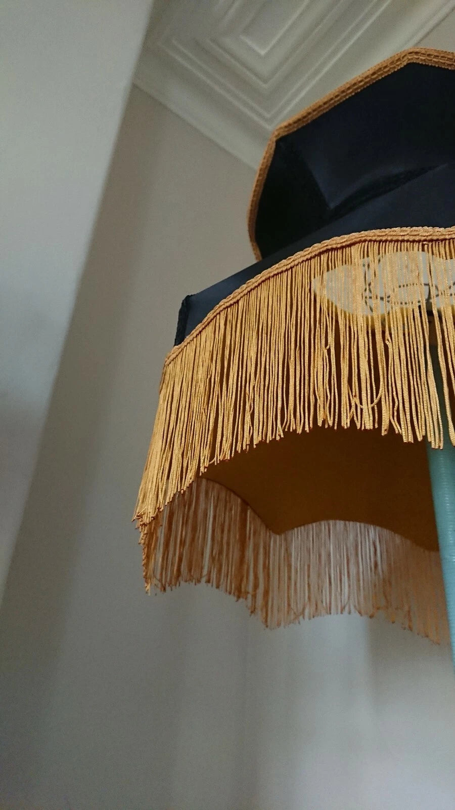 Large black Taffeta lampshade crown shape lined for a standard lamp or ceiling
