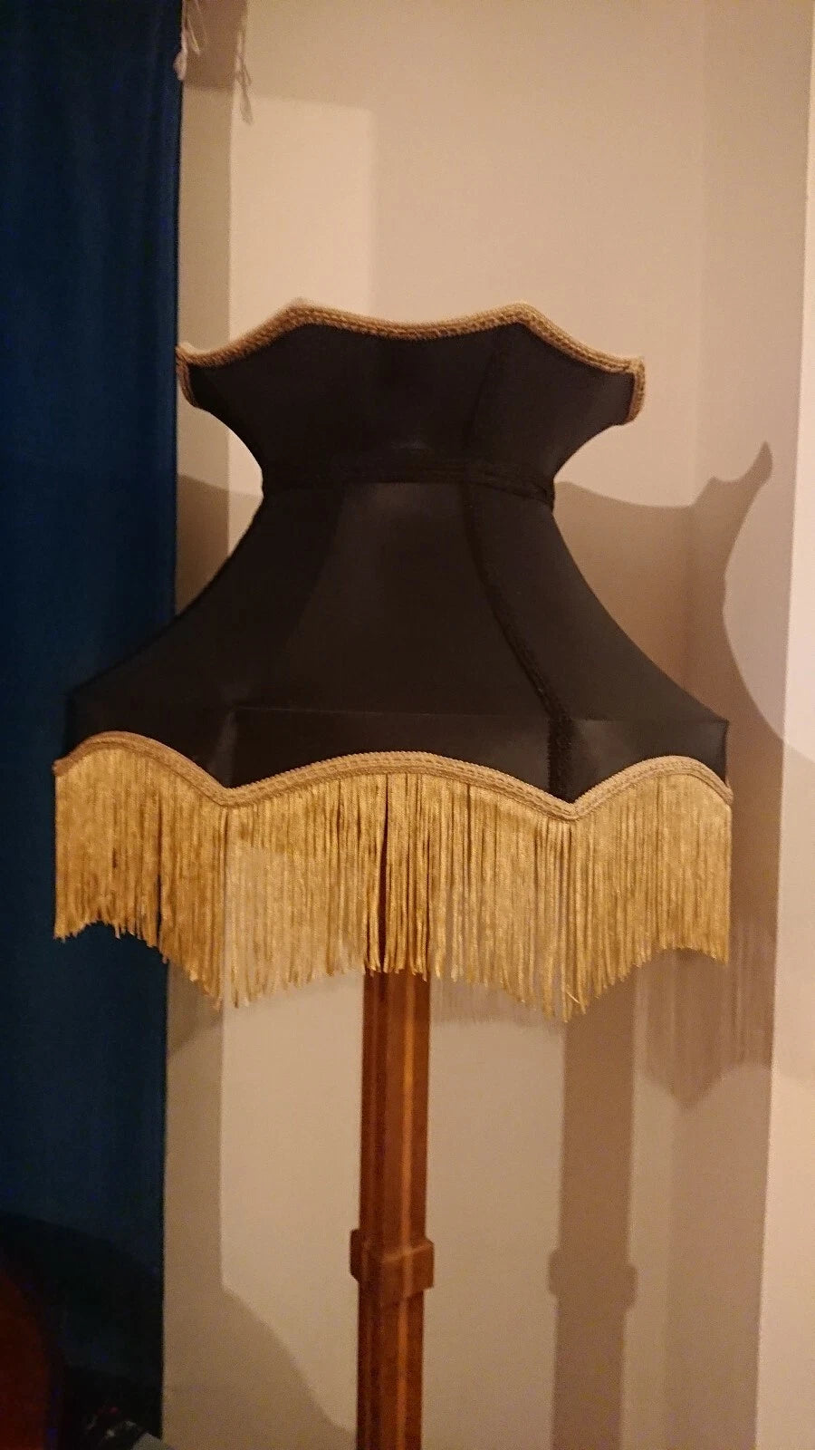 Large black Taffeta lampshade crown shape lined for a standard lamp or ceiling