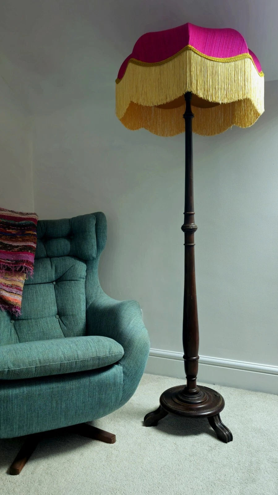 Fuchsia Pink Gold Lined Handmade lampshade ceiling light Standard Lamp
