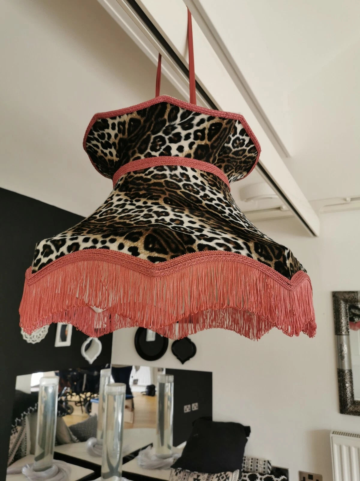 Large handmade leopard print Lisa lampshade crown shape standard lamp or ceiling