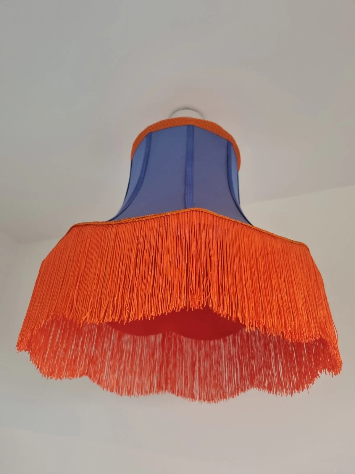 Handmade lampshade bright blue fabric orange trim standard lamp ceiling lamp