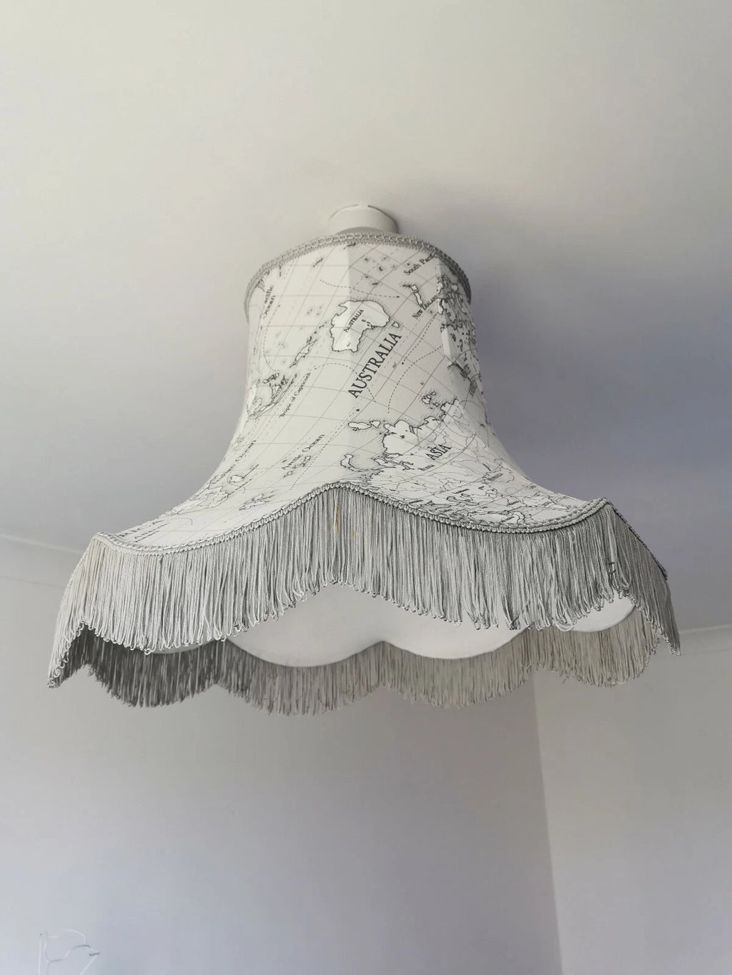 Grey world map fabric large lampshade handmade standard lamp ceiling  pendant