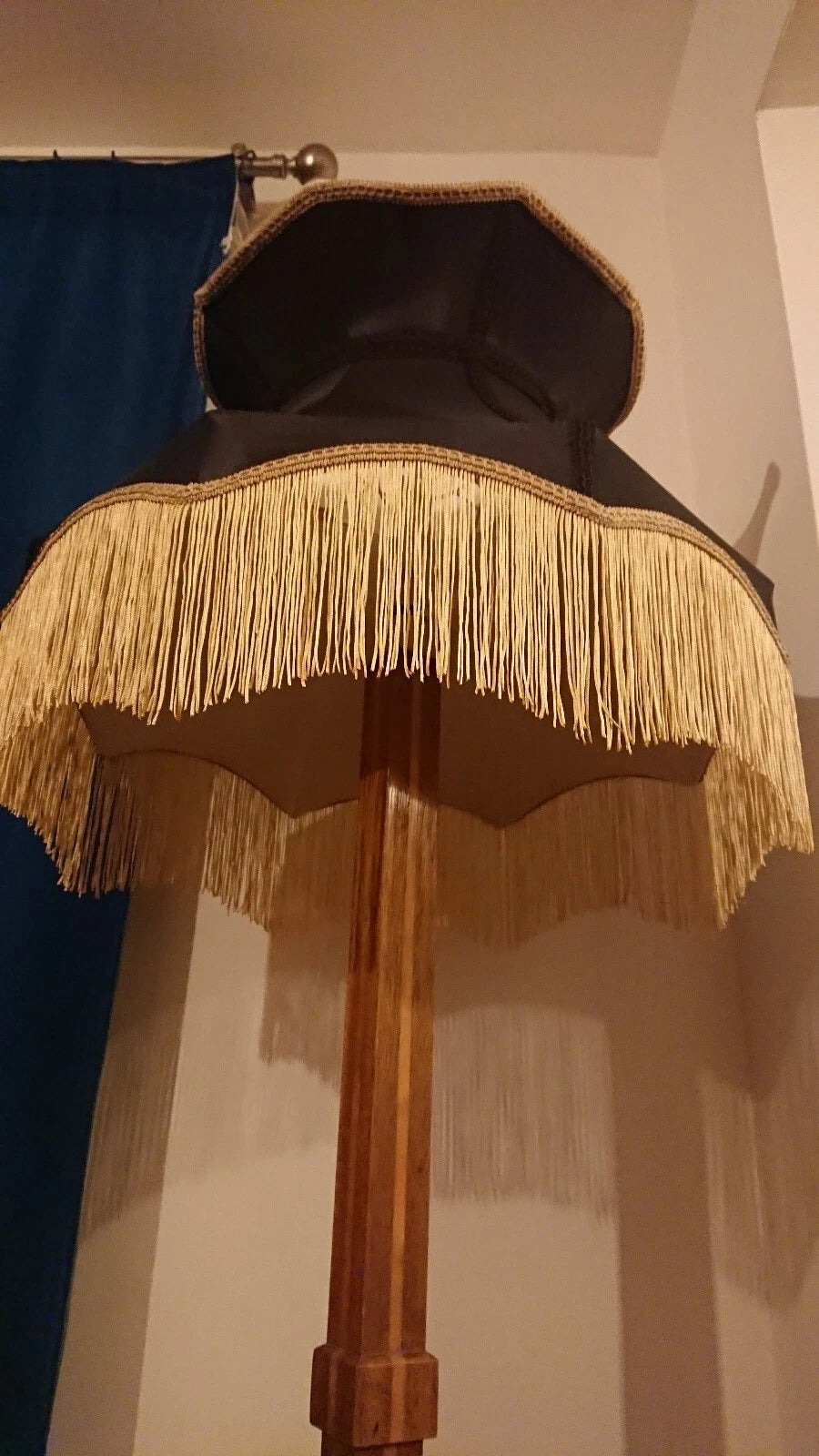 Large black Taffeta lampshade crown shape lined for a standard lamp or ceiling