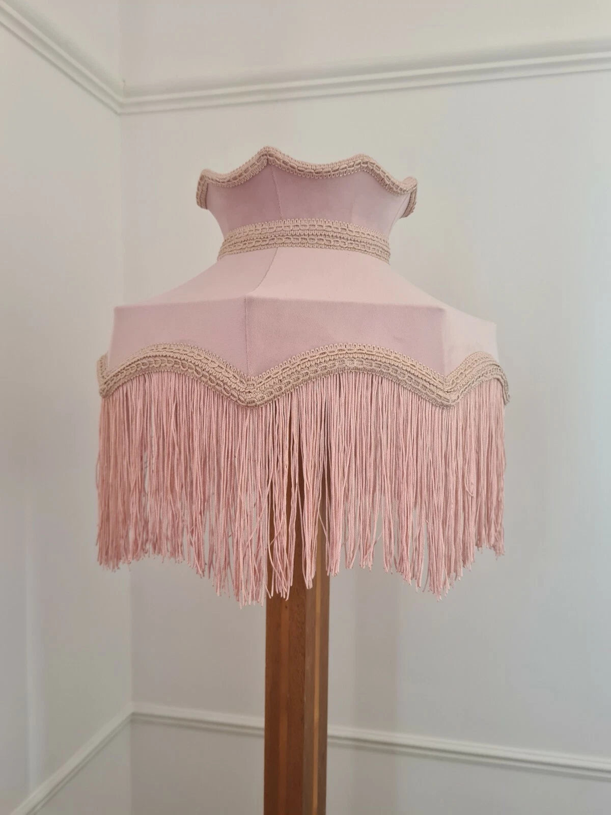 Pale pink velvet lampshade crown shaped table light ceiling pendant standard