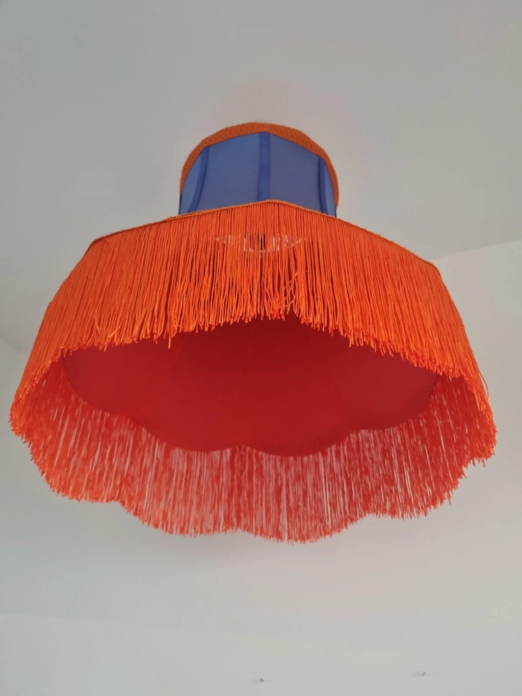 Handmade lampshade bright blue fabric orange trim standard lamp ceiling lamp