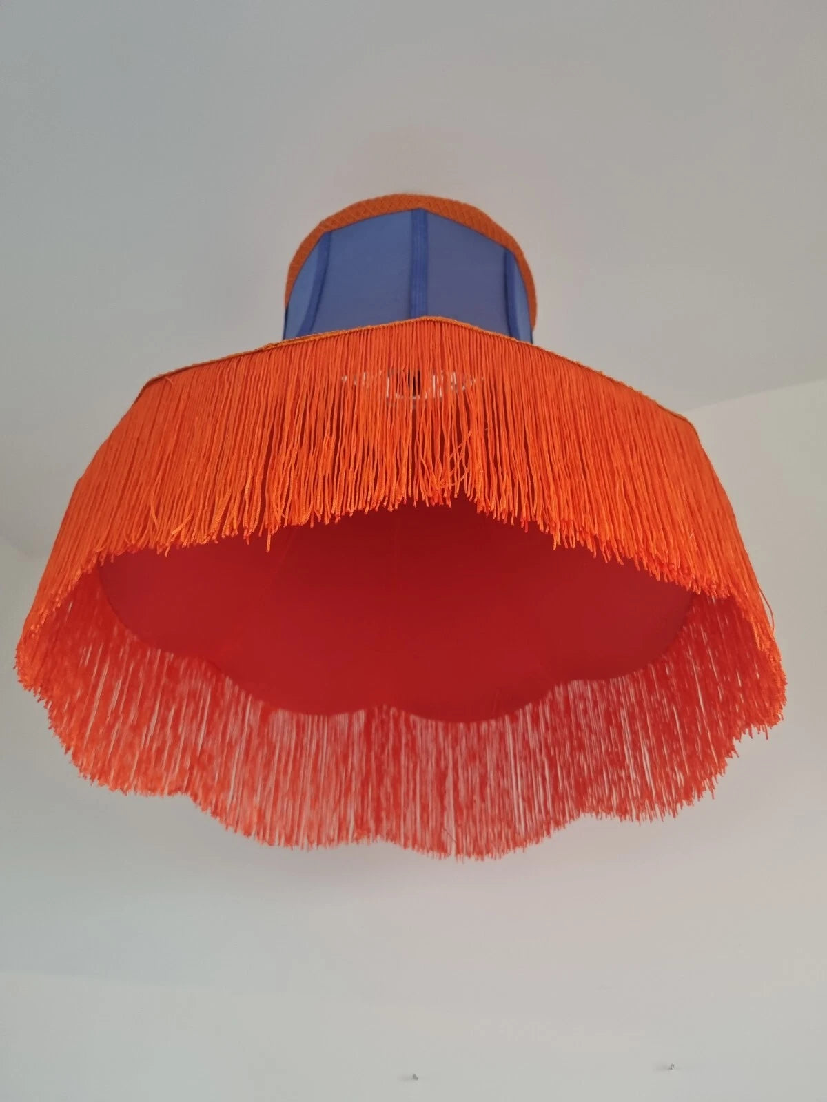 Handmade lampshade bright blue fabric orange trim standard lamp ceiling lamp