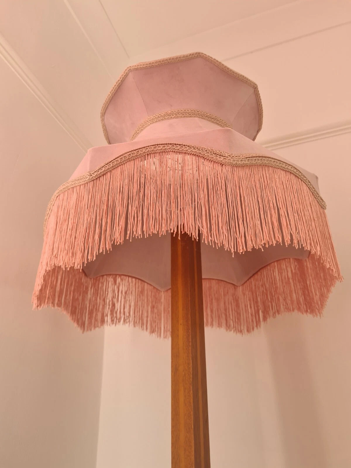 Handmade large crown lampshade pale pink velvet standard lamp pendant