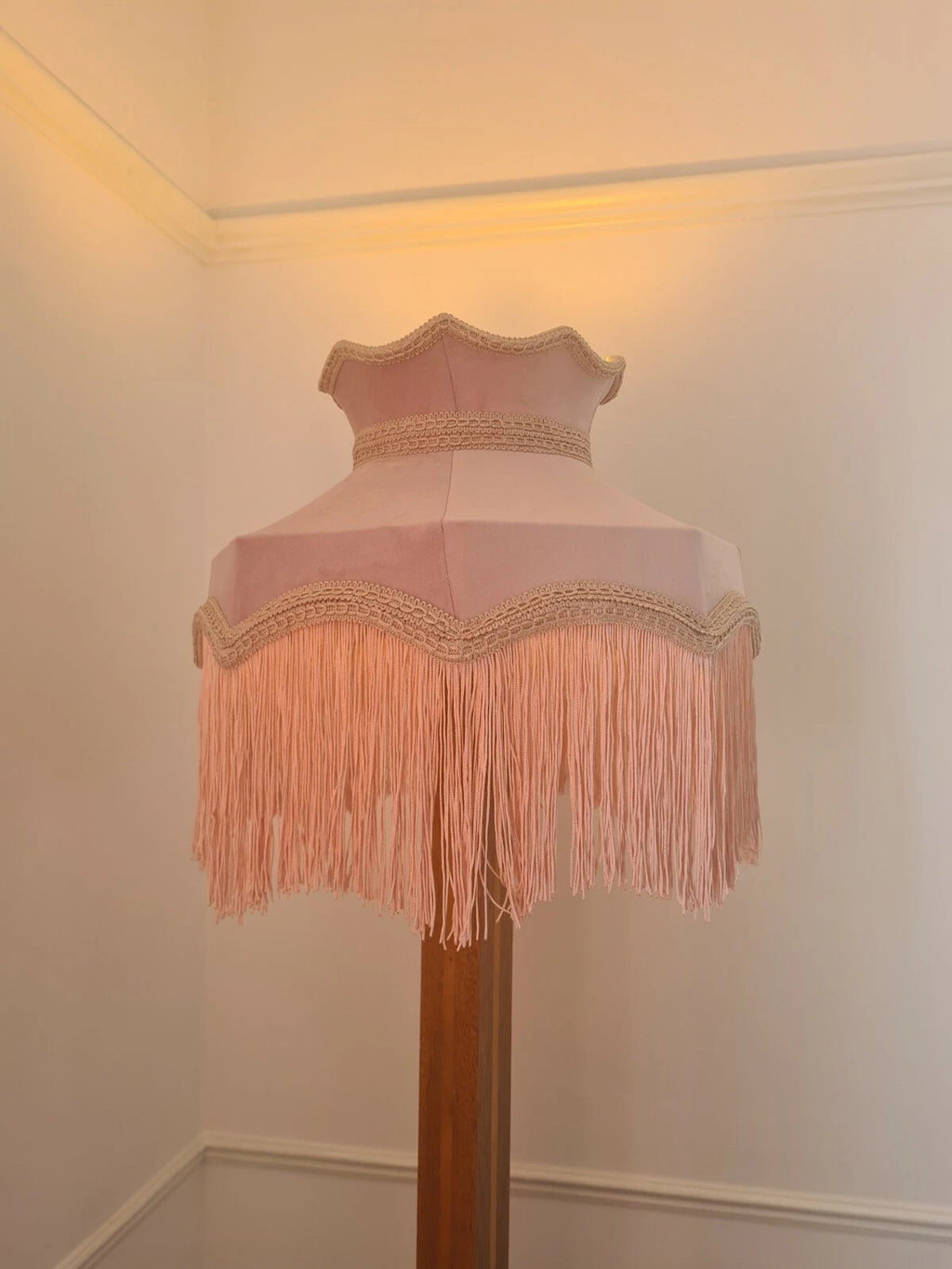 Pale pink velvet lampshade crown shaped table light ceiling pendant standard