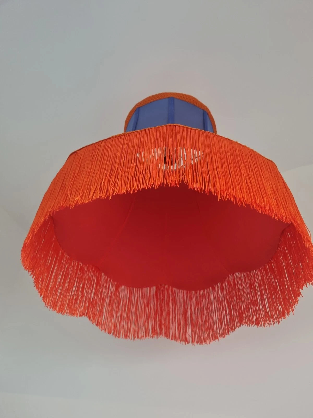 Handmade lampshade bright blue fabric orange trim standard lamp ceiling lamp