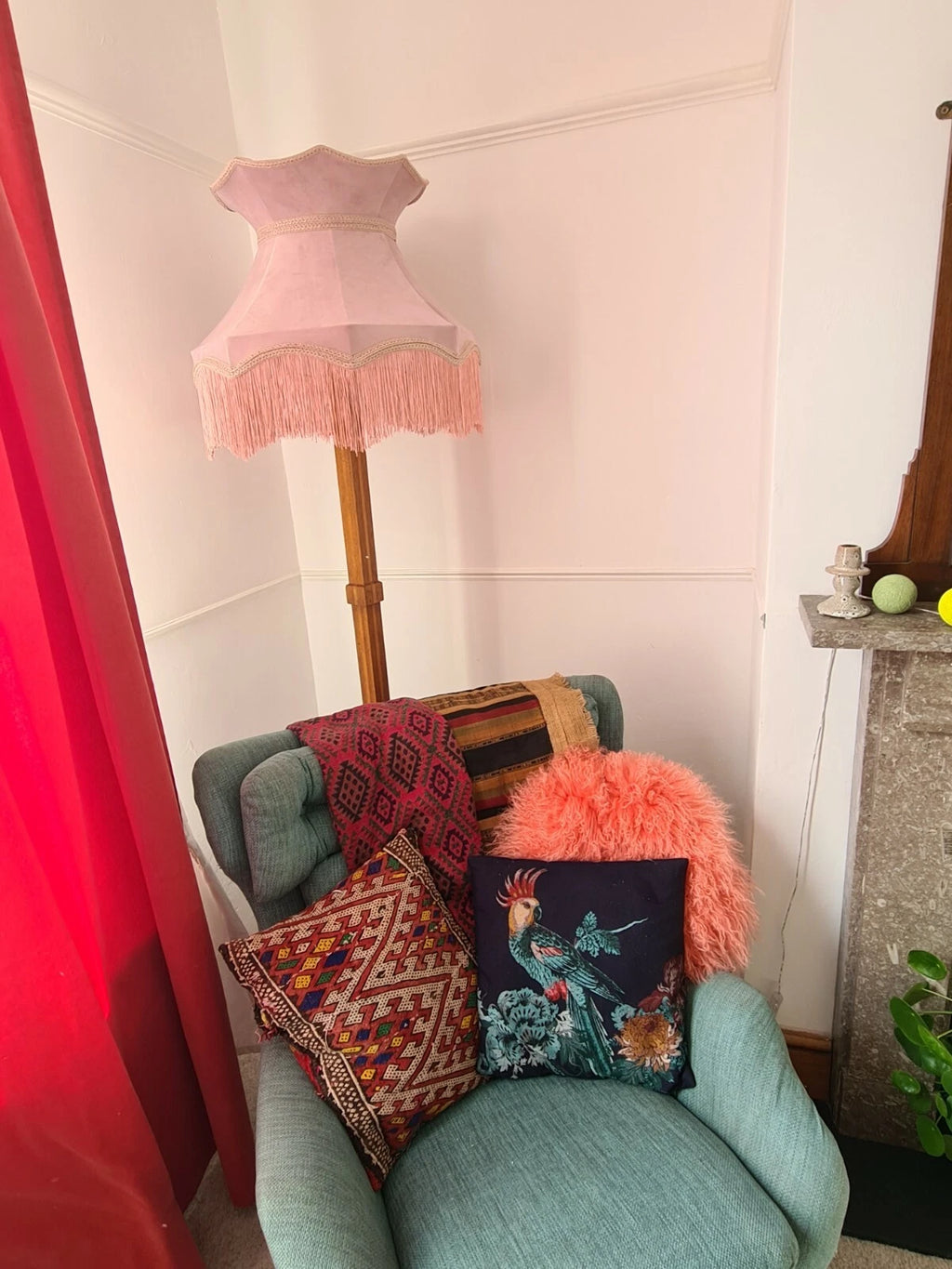 Handmade large crown lampshade pale pink velvet standard lamp pendant