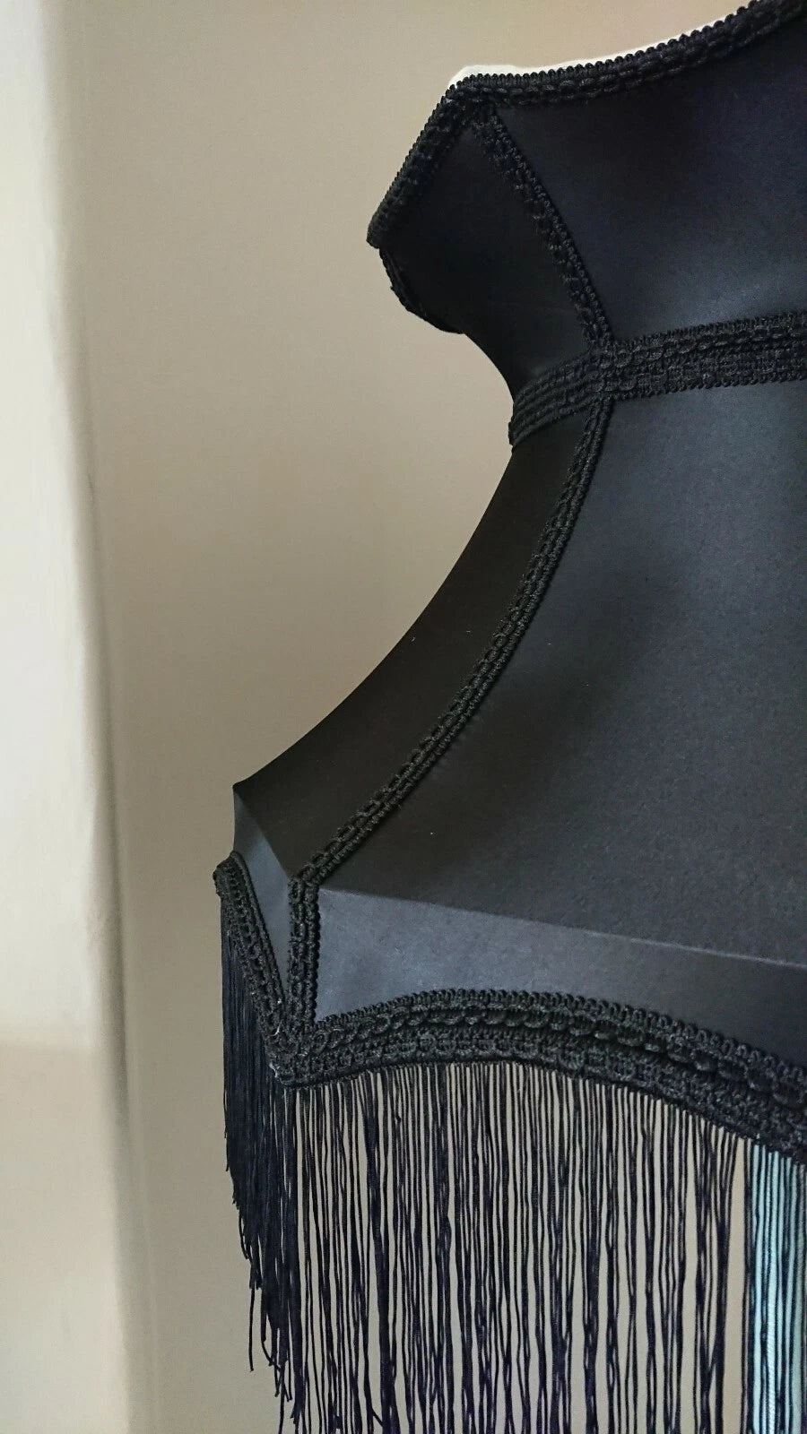 Large black Taffeta lampshade crown shape lined for a standard lamp or ceiling