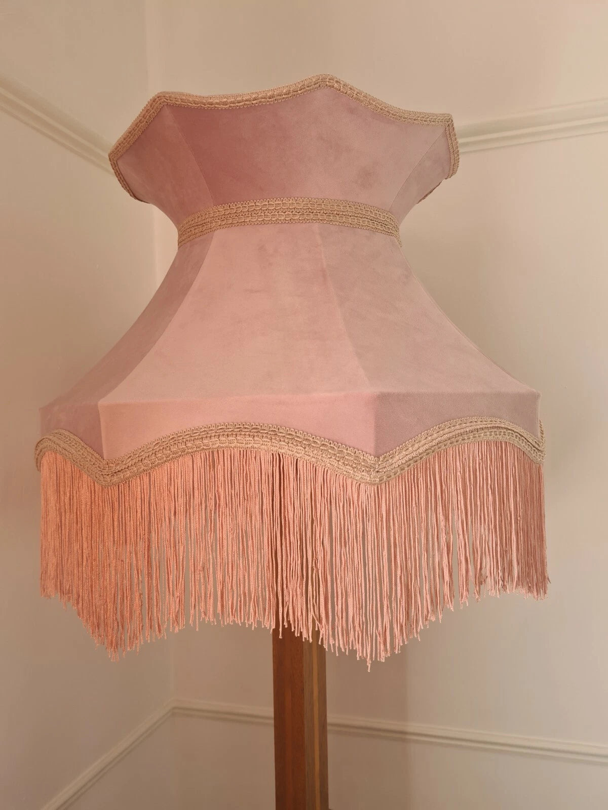 Handmade large crown lampshade pale pink velvet standard lamp pendant