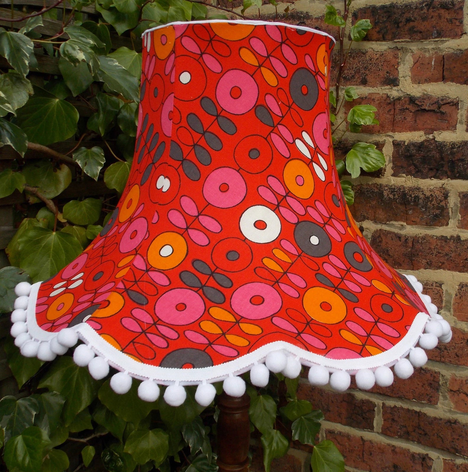 Lisa Lampshade in vintage fabric red orange for standard lamp ceiling lamp light