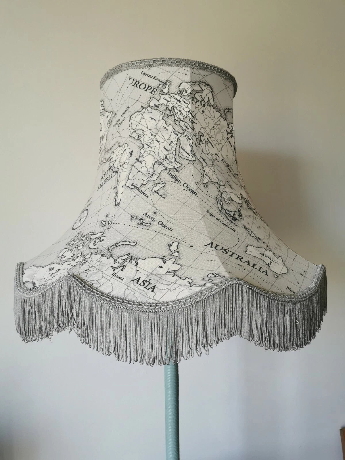 Grey world map fabric large lampshade handmade standard lamp ceiling  pendant
