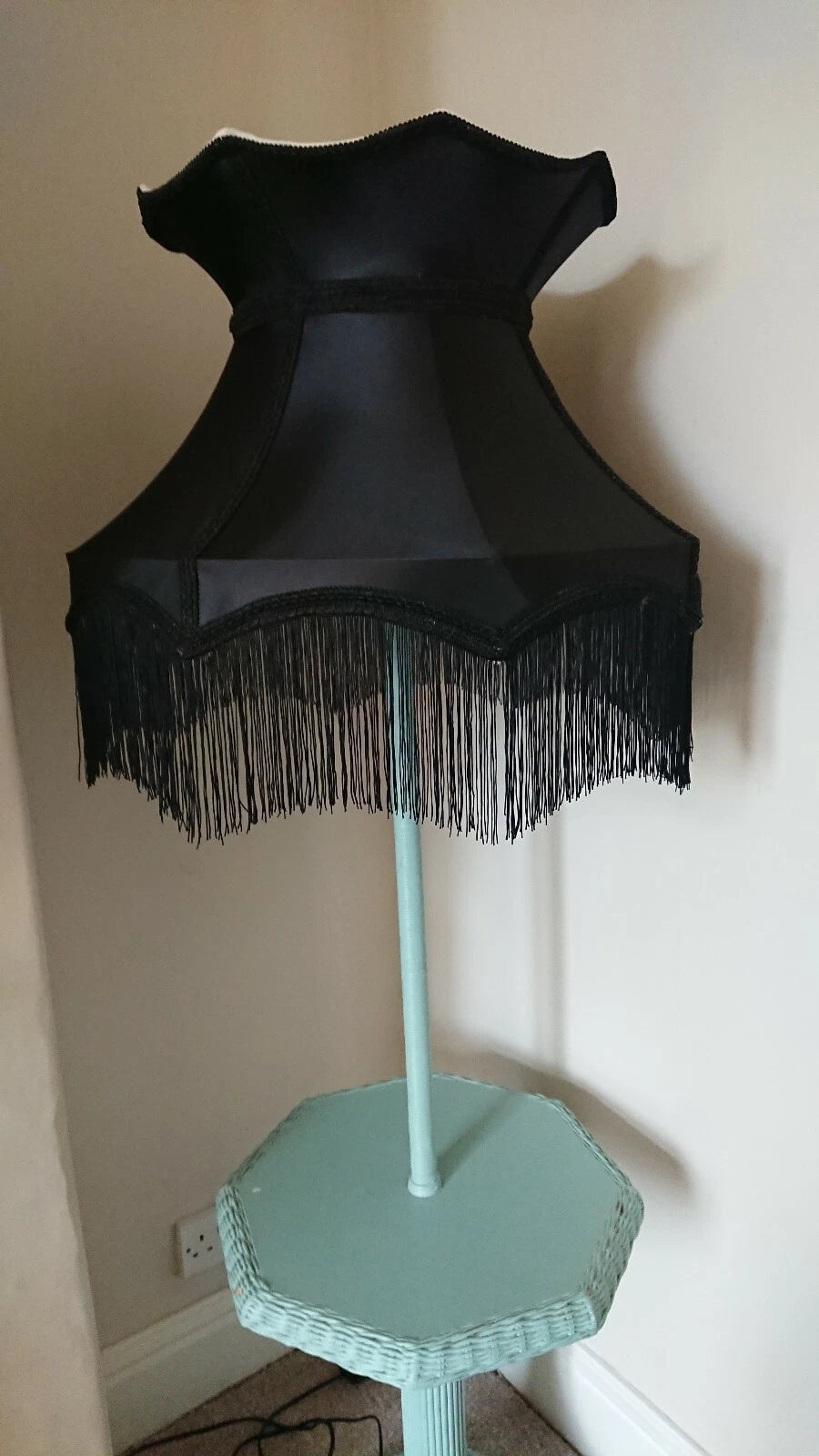 Large black Taffeta lampshade crown shape lined for a standard lamp or ceiling