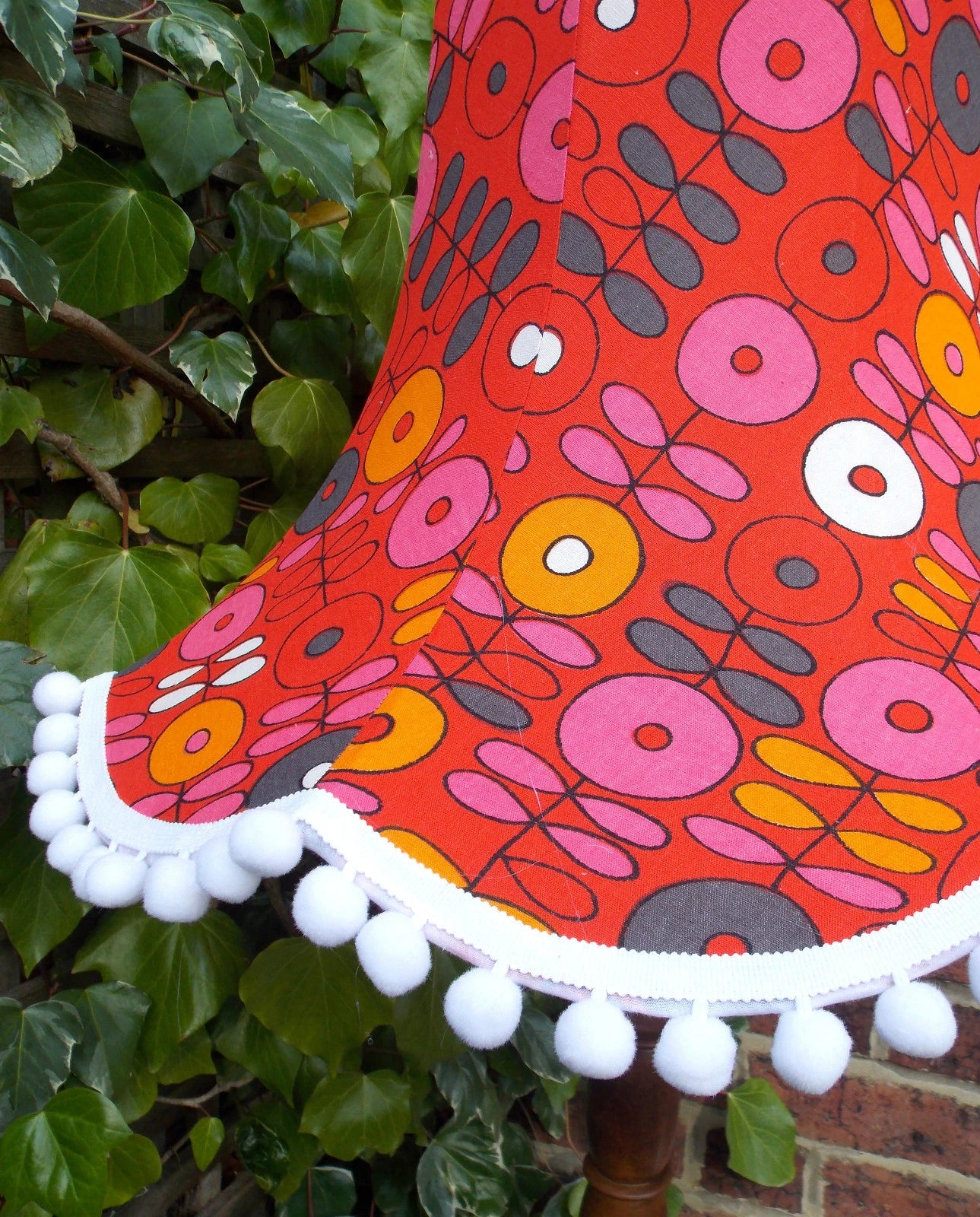 Lisa Lampshade in vintage fabric red orange for standard lamp ceiling lamp light