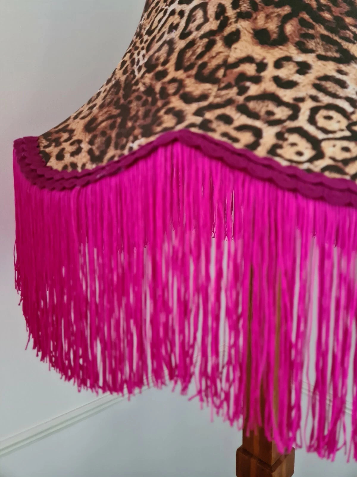 Handmade Lisa lampshade in leopard fabric for standard lamp or ceiling pendant