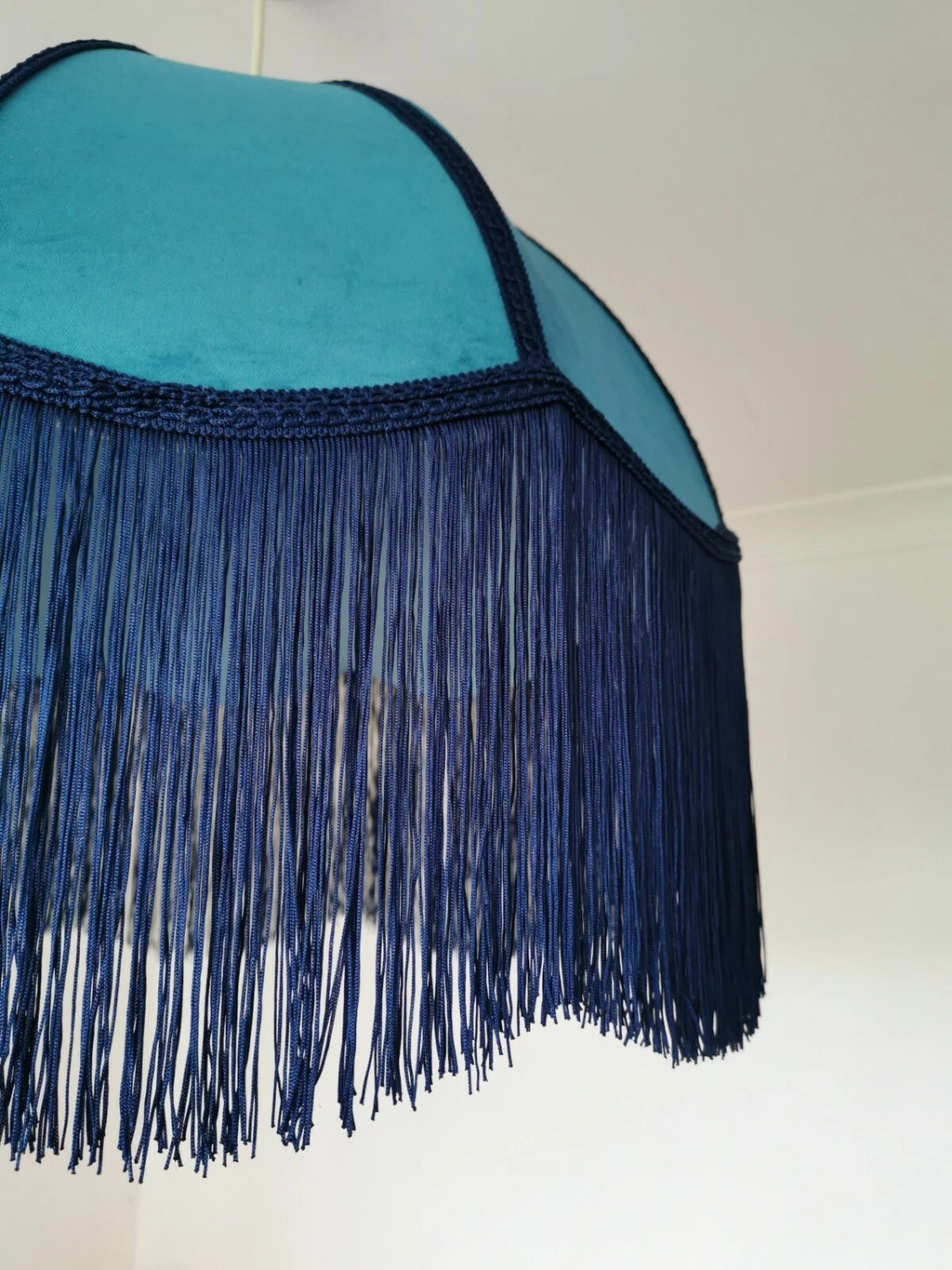 Handmade dome lampshade teal blue velvet fabric for a standard lamp or ceiling