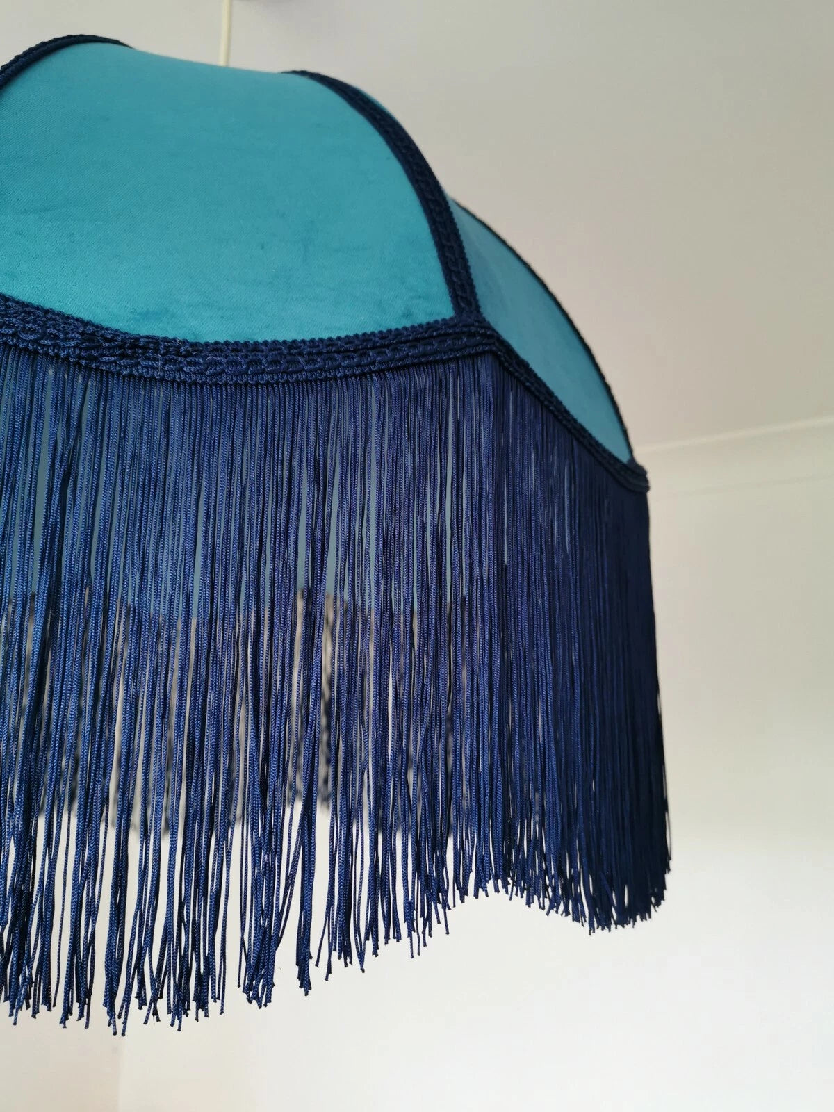Handmade dome lampshade teal blue velvet fabric for a standard lamp or ceiling