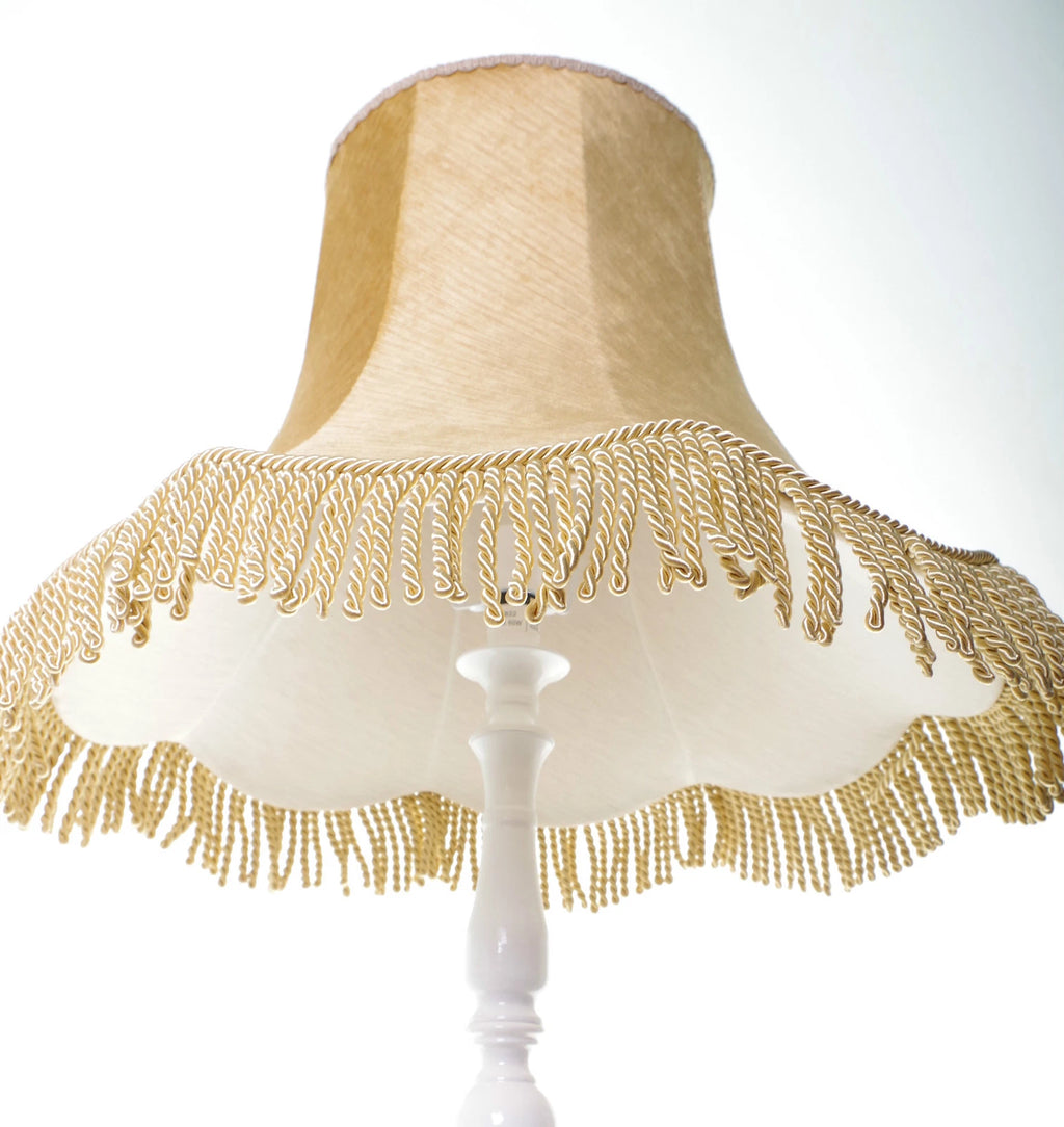 Handmade lampshade in Laura Ashley gold fabric for standard lamp or ceiling