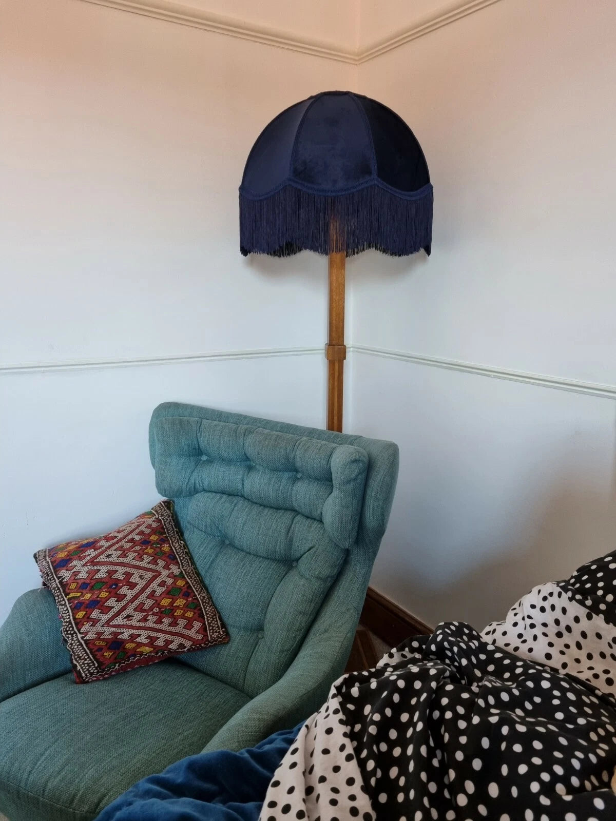 Handmade dome shape lampshade navy velvet fabric for a standard lamp or ceiling
