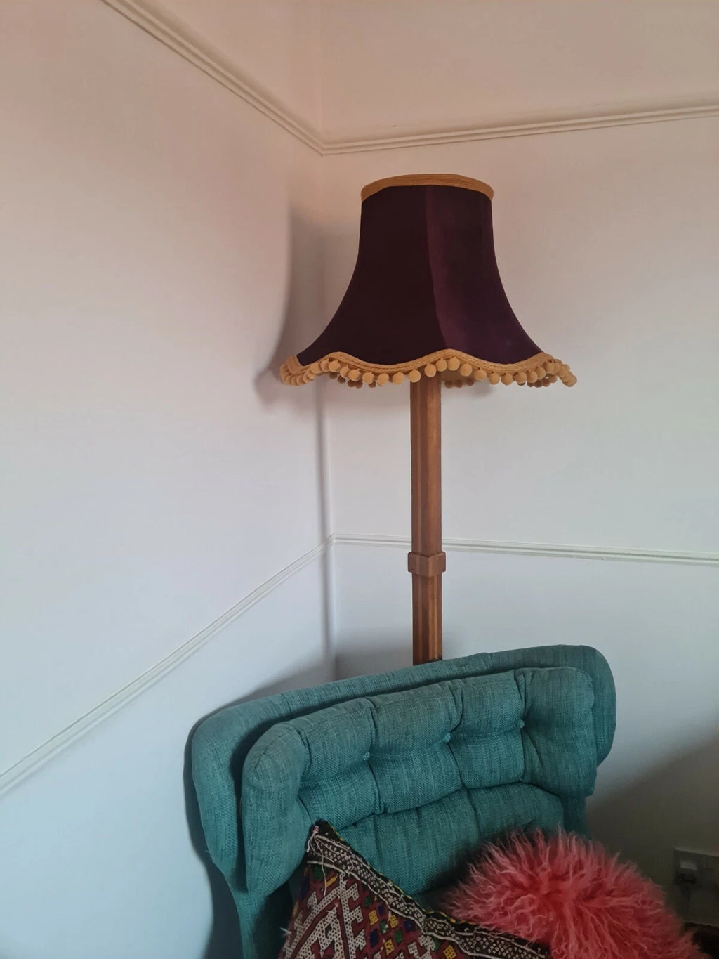 Handmade lampshade purple velvet fabric mustard standard lamp ceiling pendant