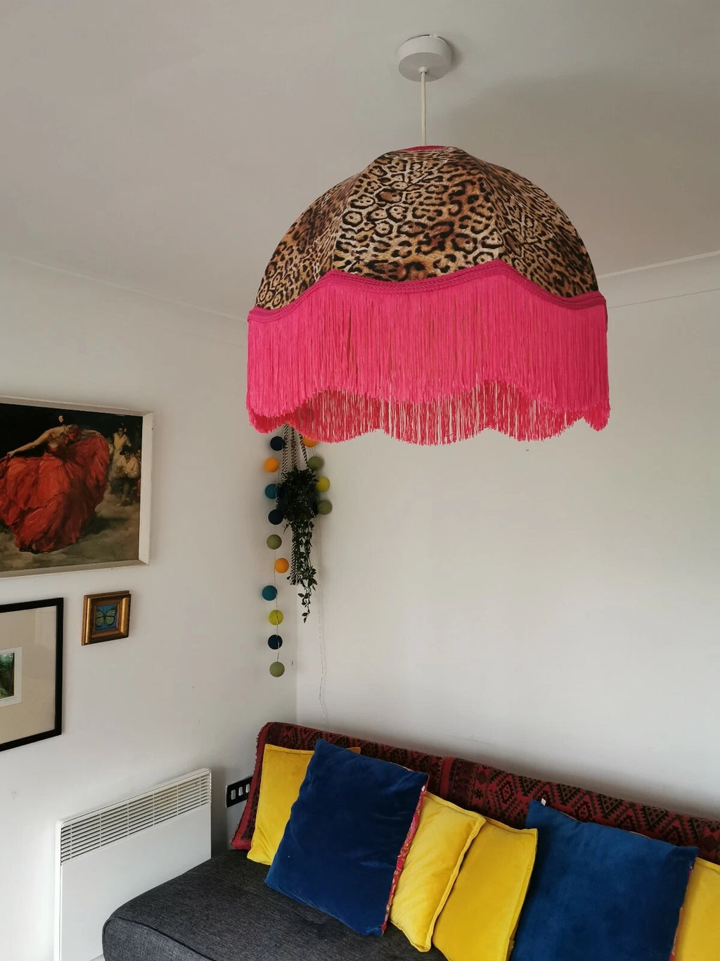 Large lampshade leopard animal print pink fringe standard lamp ceiling pendant