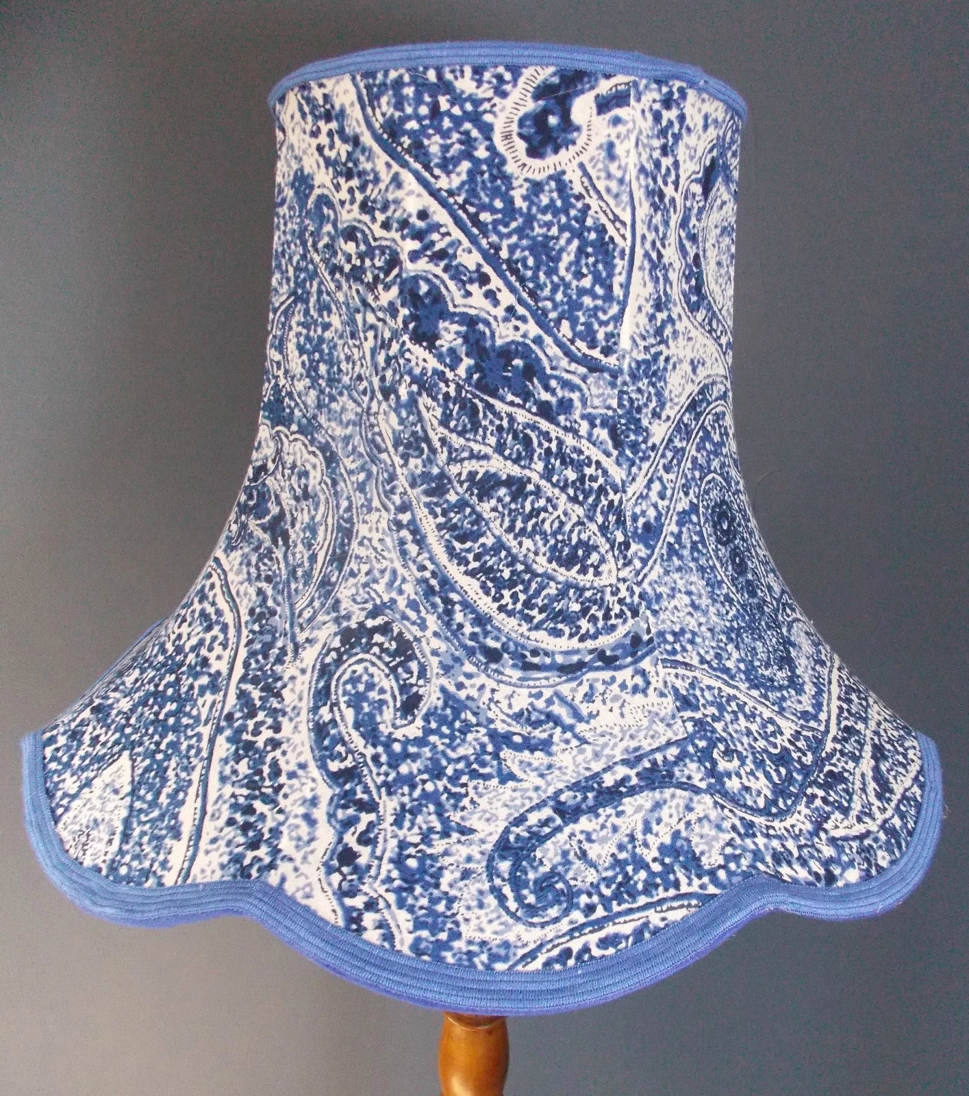 Handmade lampshade in blue white paisley pattern for standard lamp or ceiling