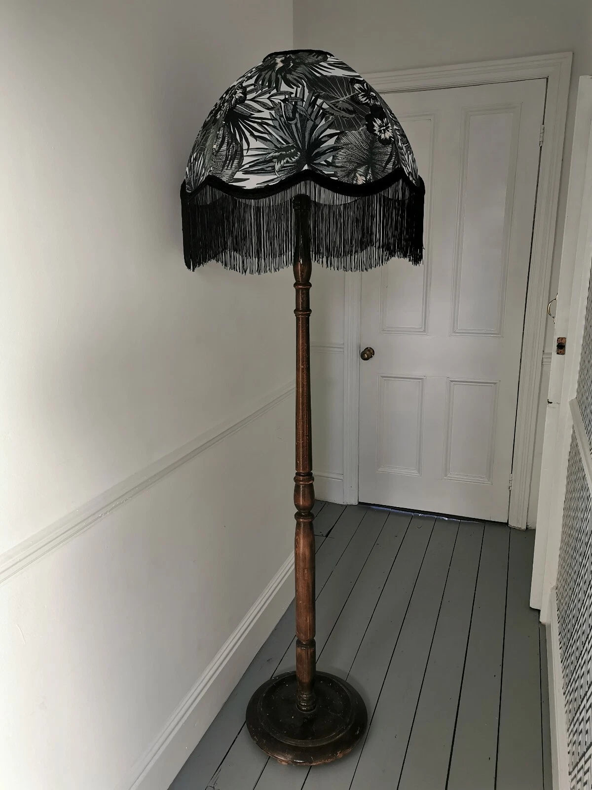 Handmade dome lampshade botanical green fabric for a standard lamp or ceiling